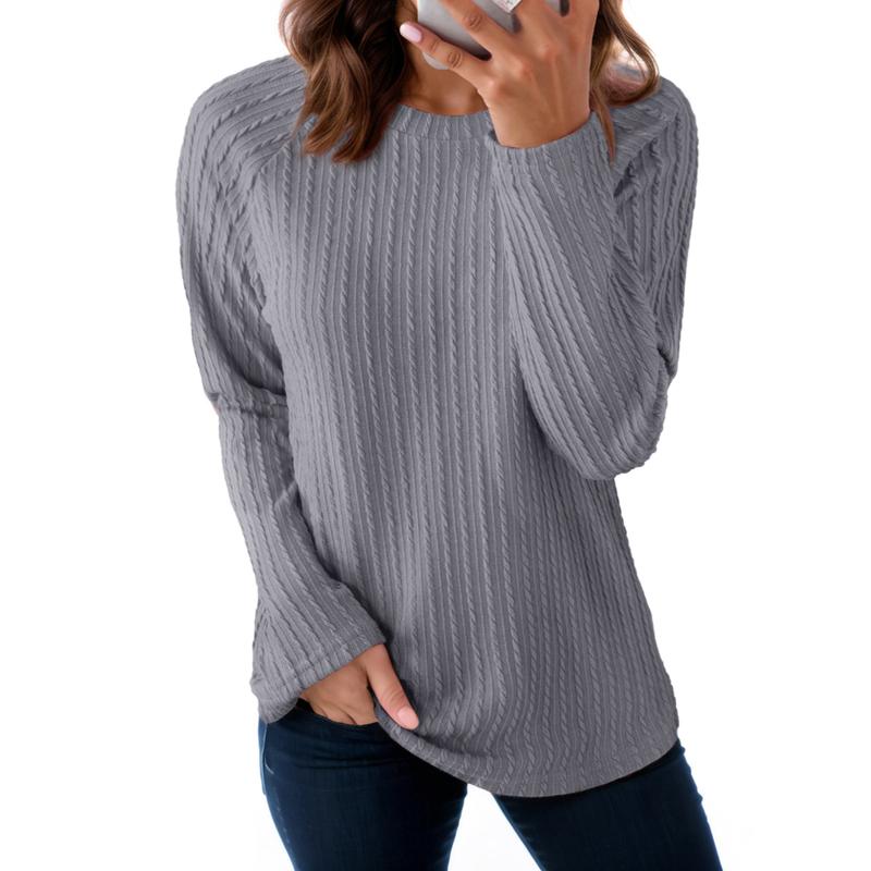 Women's Tops Long Sleeve Crewneck Knit Basic Tee Lightweight Shirts 