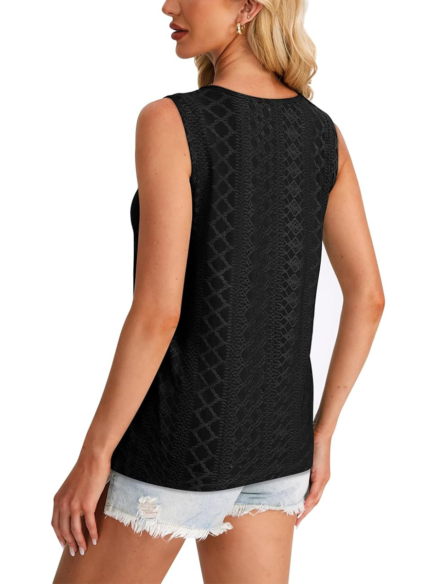 Women's Keyhole Neck Trendy Sleeveless Pleated Tank Tops
