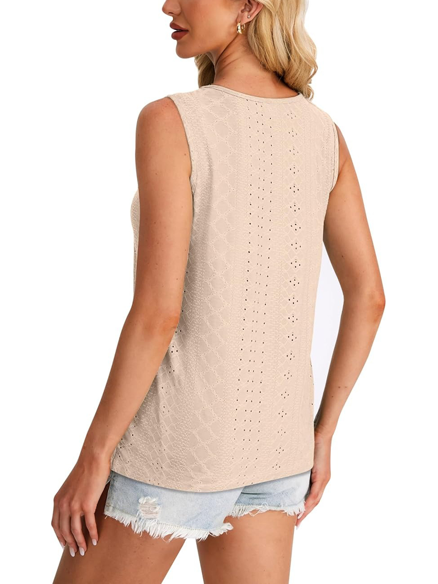 Women's Keyhole Neck Trendy Sleeveless Pleated Tank Tops
