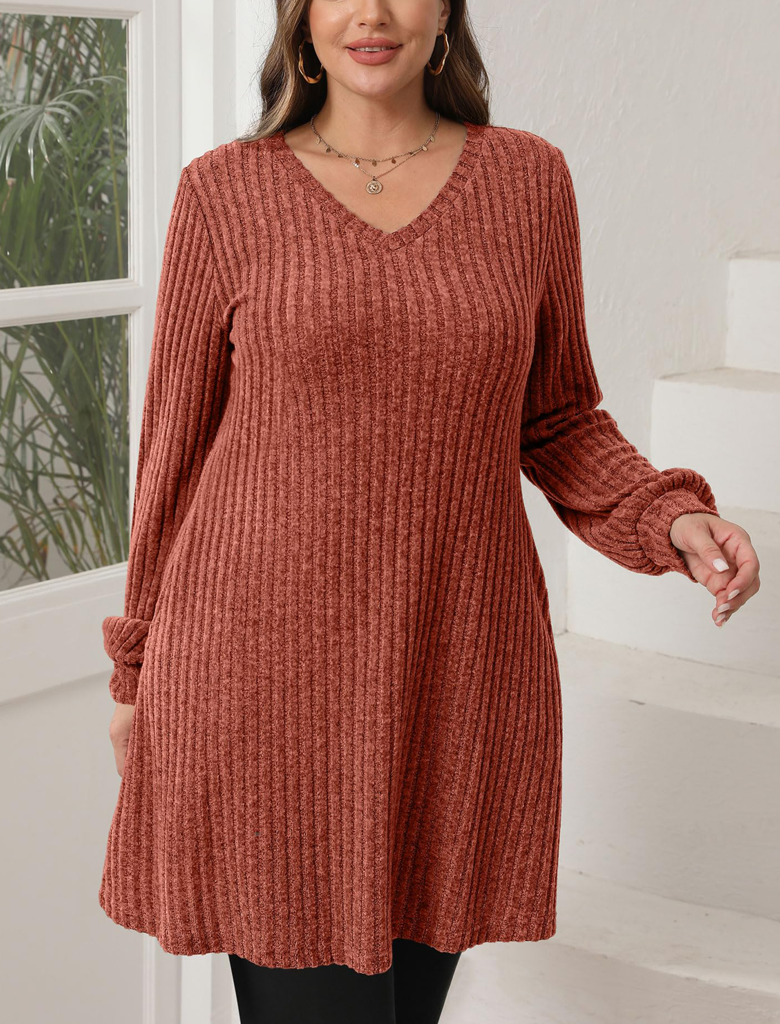 Women's V Neck Long Sleeve Casual Fall Dresses