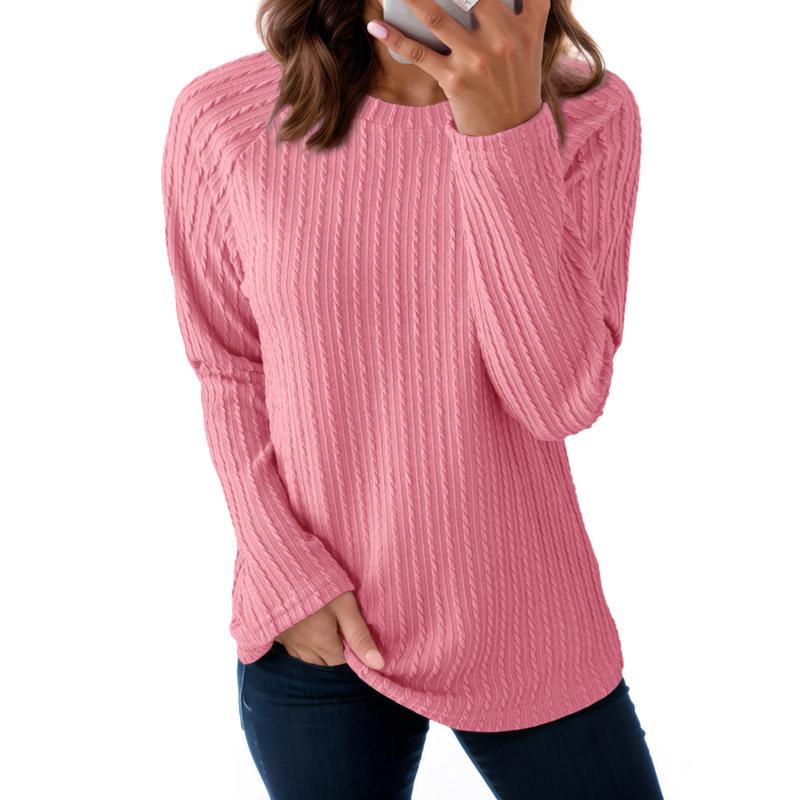 Women's Tops Long Sleeve Crewneck Knit Basic Tee Lightweight Shirts 