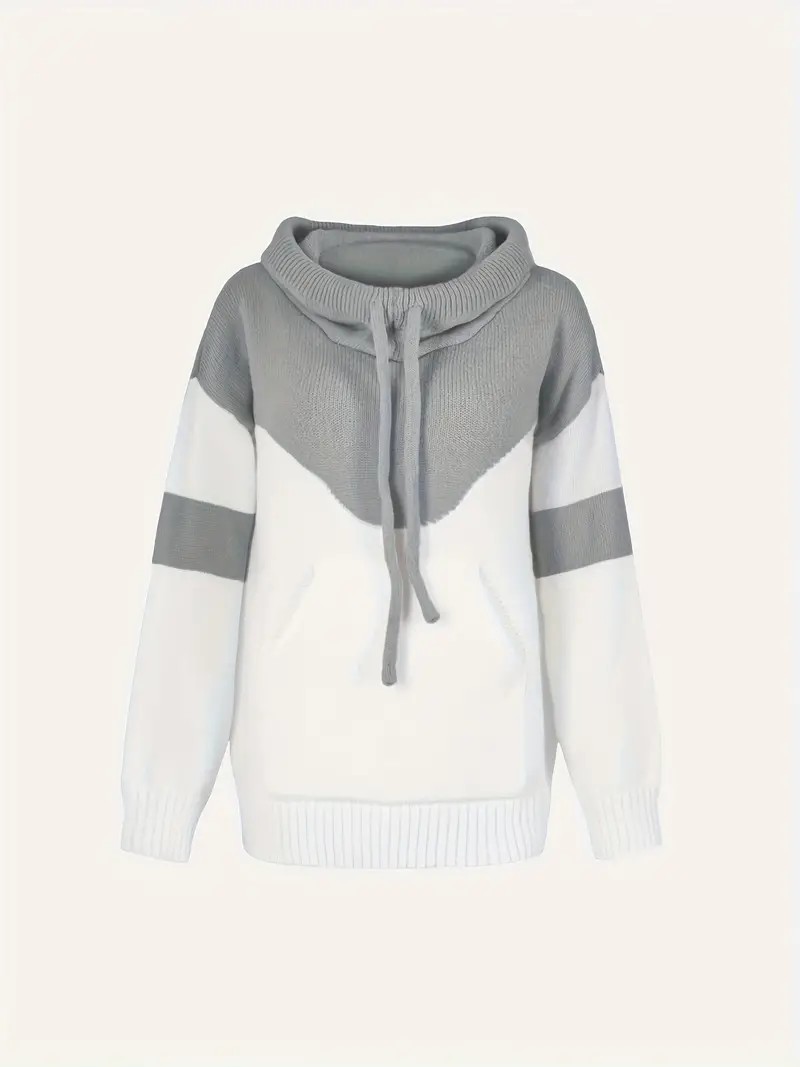 Cozy Color Block Knit Hoodie with Drawstring Details (Final Days: Big Savings!!!)