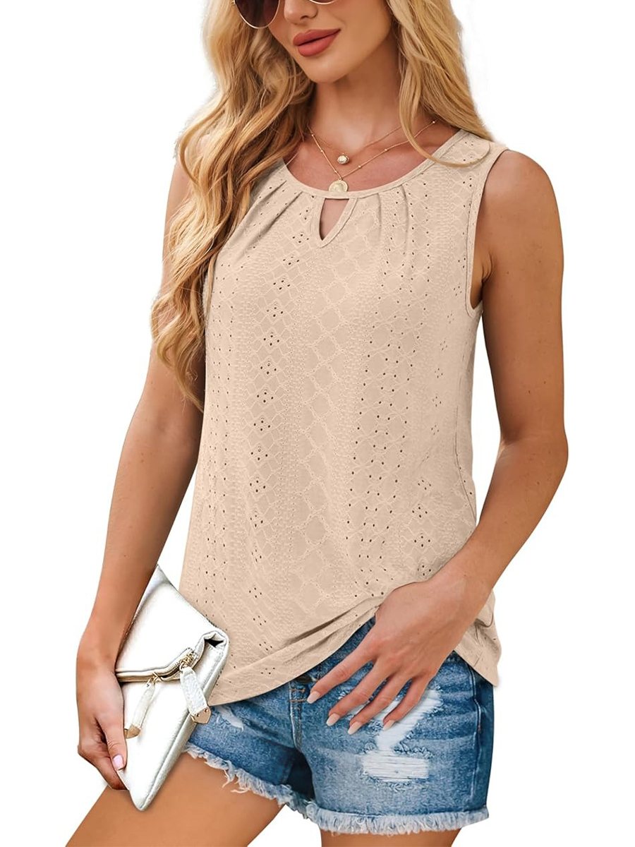 Women's Keyhole Neck Trendy Sleeveless Pleated Tank Tops