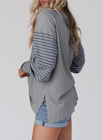 Round Crew Neck Casual Color Block Womens Shirts Blouses (Final Days: Big Savings!!!)