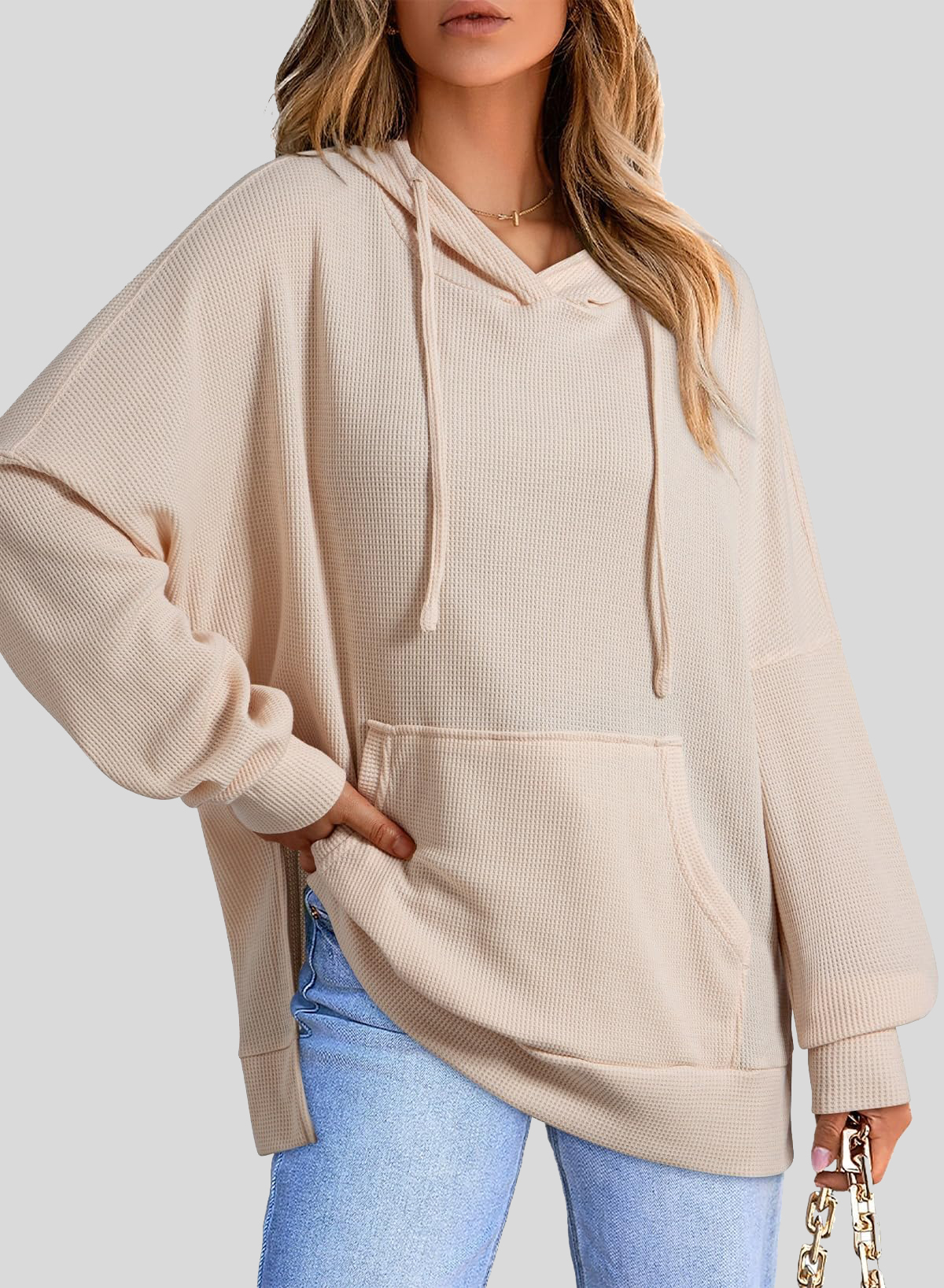 Oversized Hoodies for Women Waffle Knit Drawstring Side Slit Pullover Sweatshirts with Pocket (Final Days: Big Savings!!!)