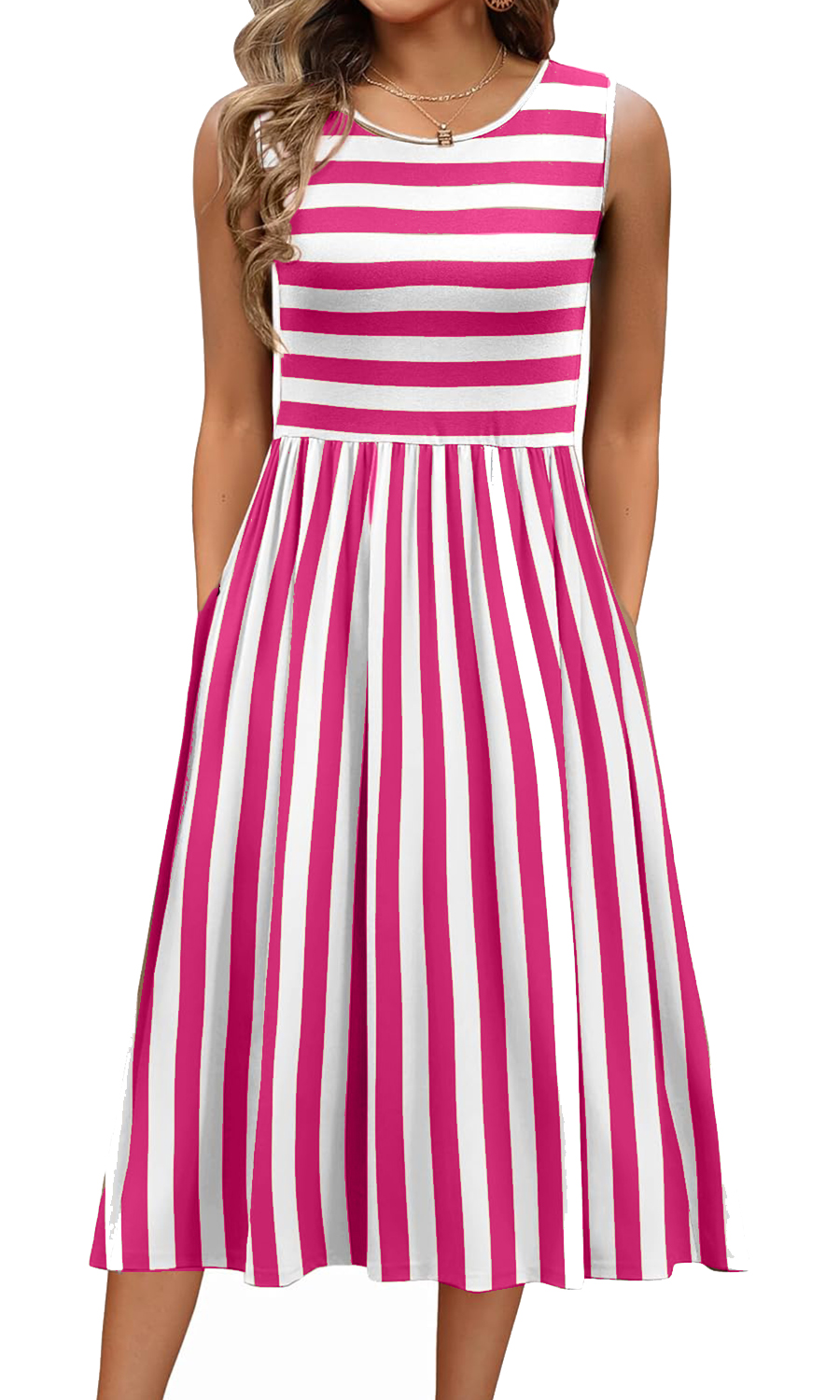 Women's Summer Striped Tank Midi Dress with Pockets(Buy 2 Free Shipping)