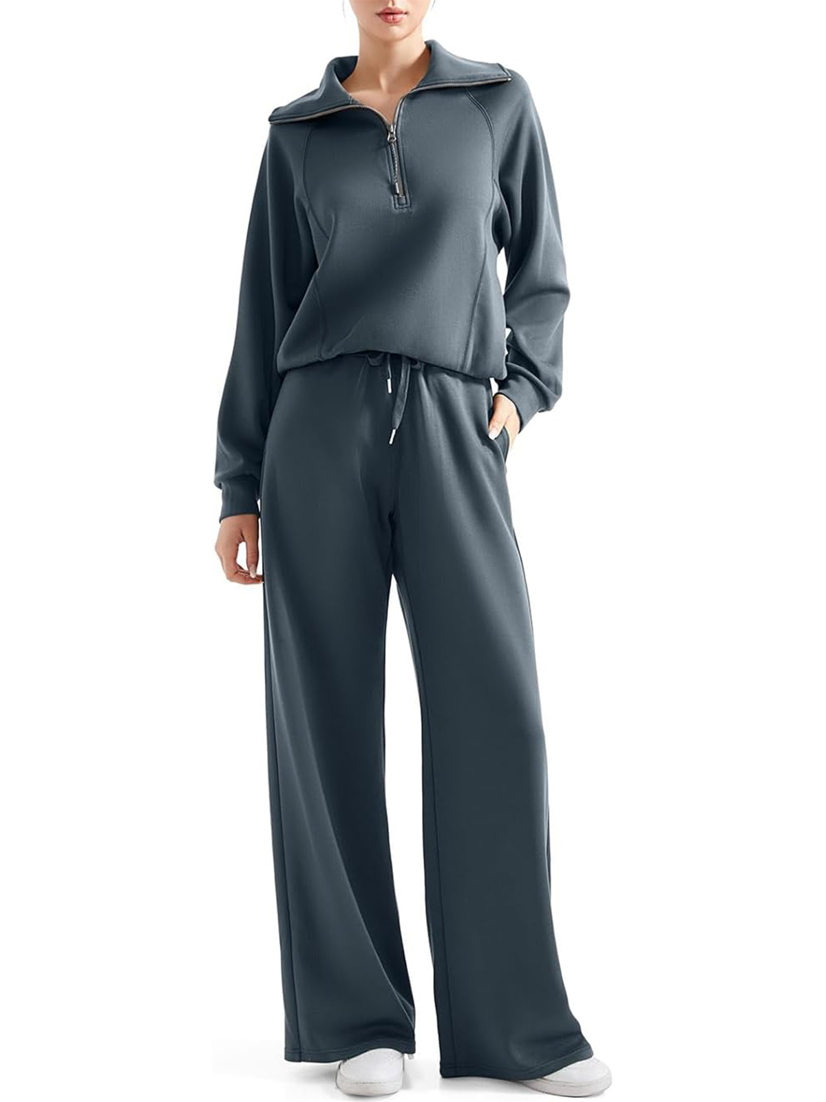 Women 2 Piece Lounge Matching Set Wide Leg Sweatpant Half Zip Sweatshirt