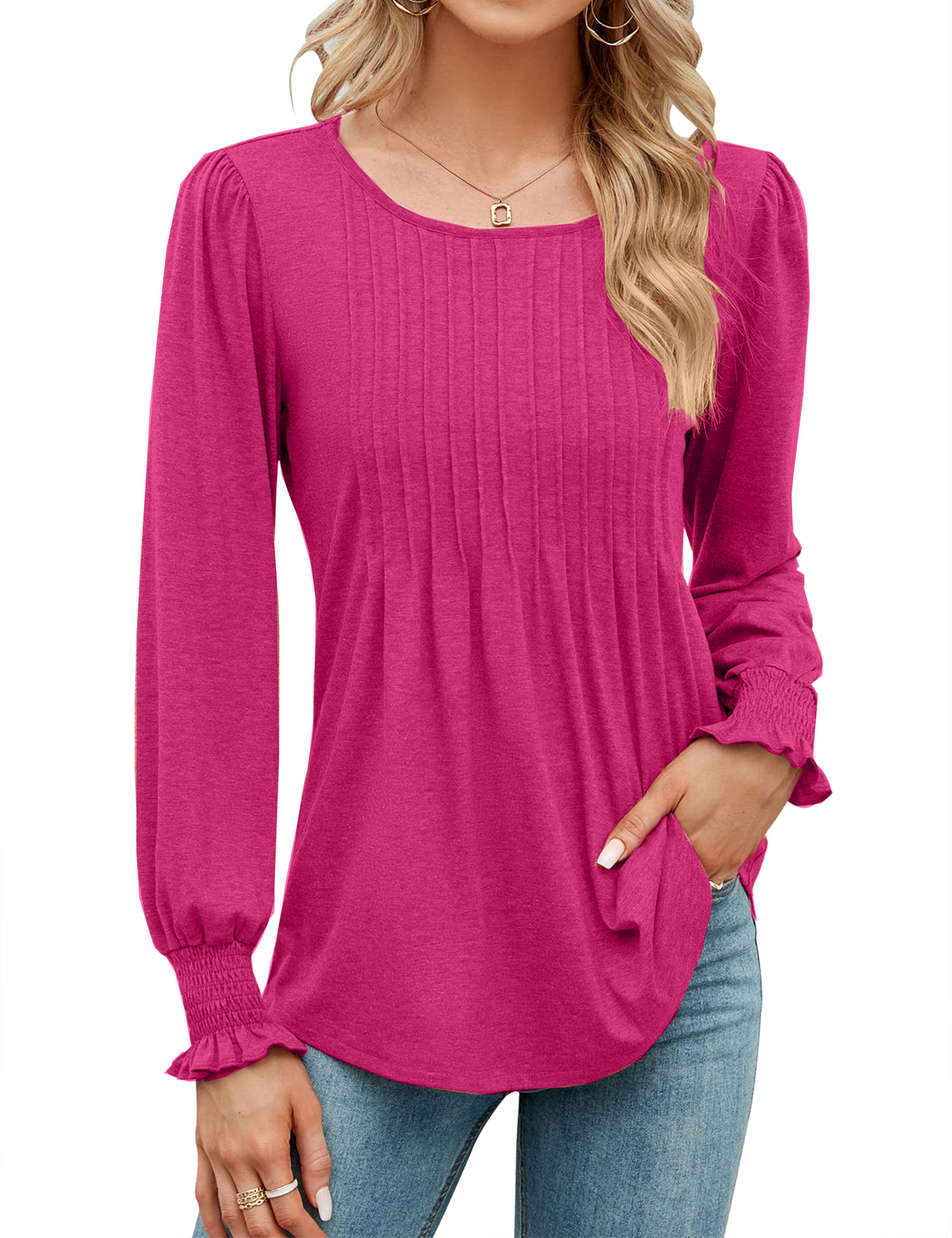 2025 Fall New Women's Pleated Puff Long Sleeve Tunic Tops(buy 2 free shipping)