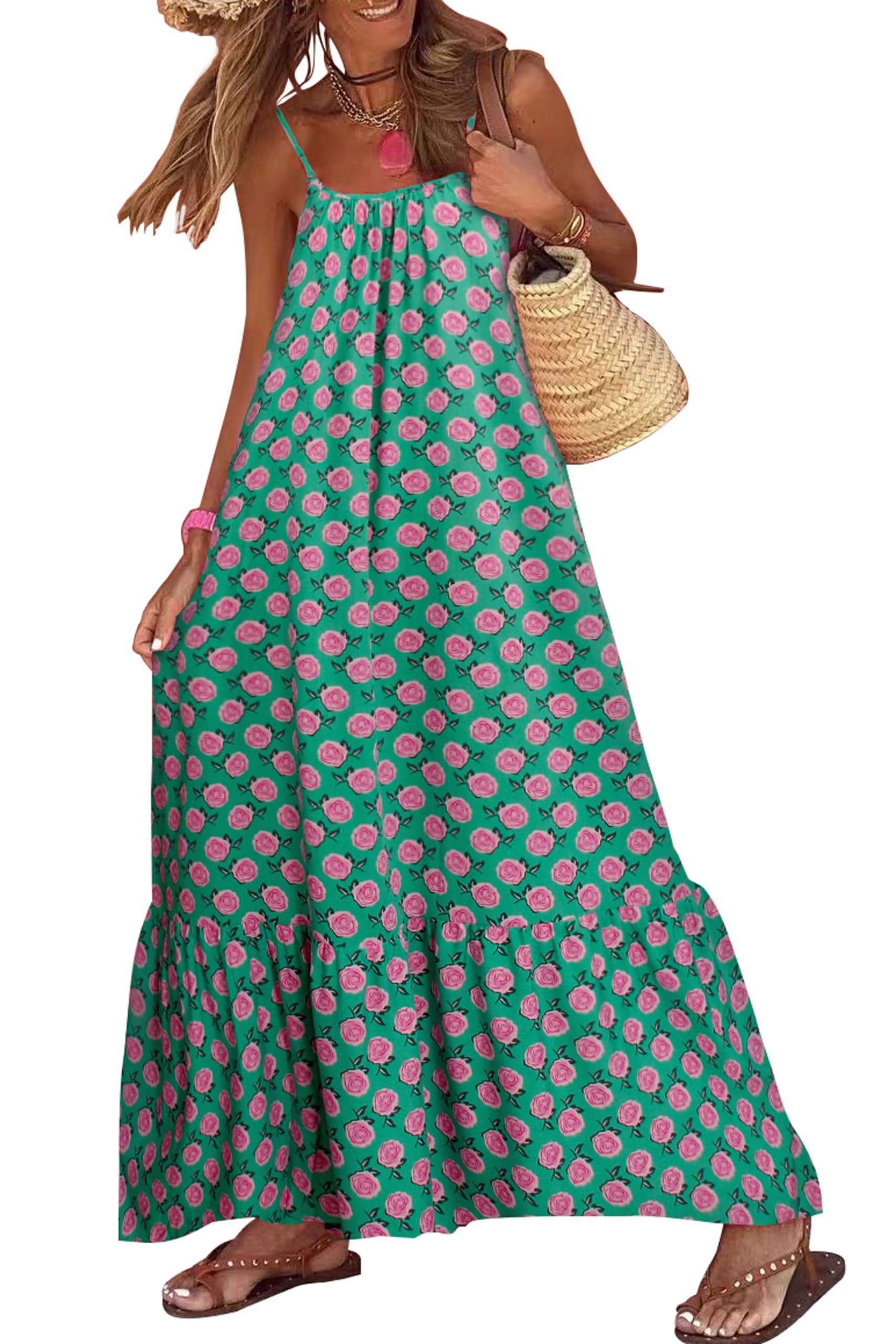 Womens  Bohemian Pattern Spaghetti Straps Sleeveless Dresses
