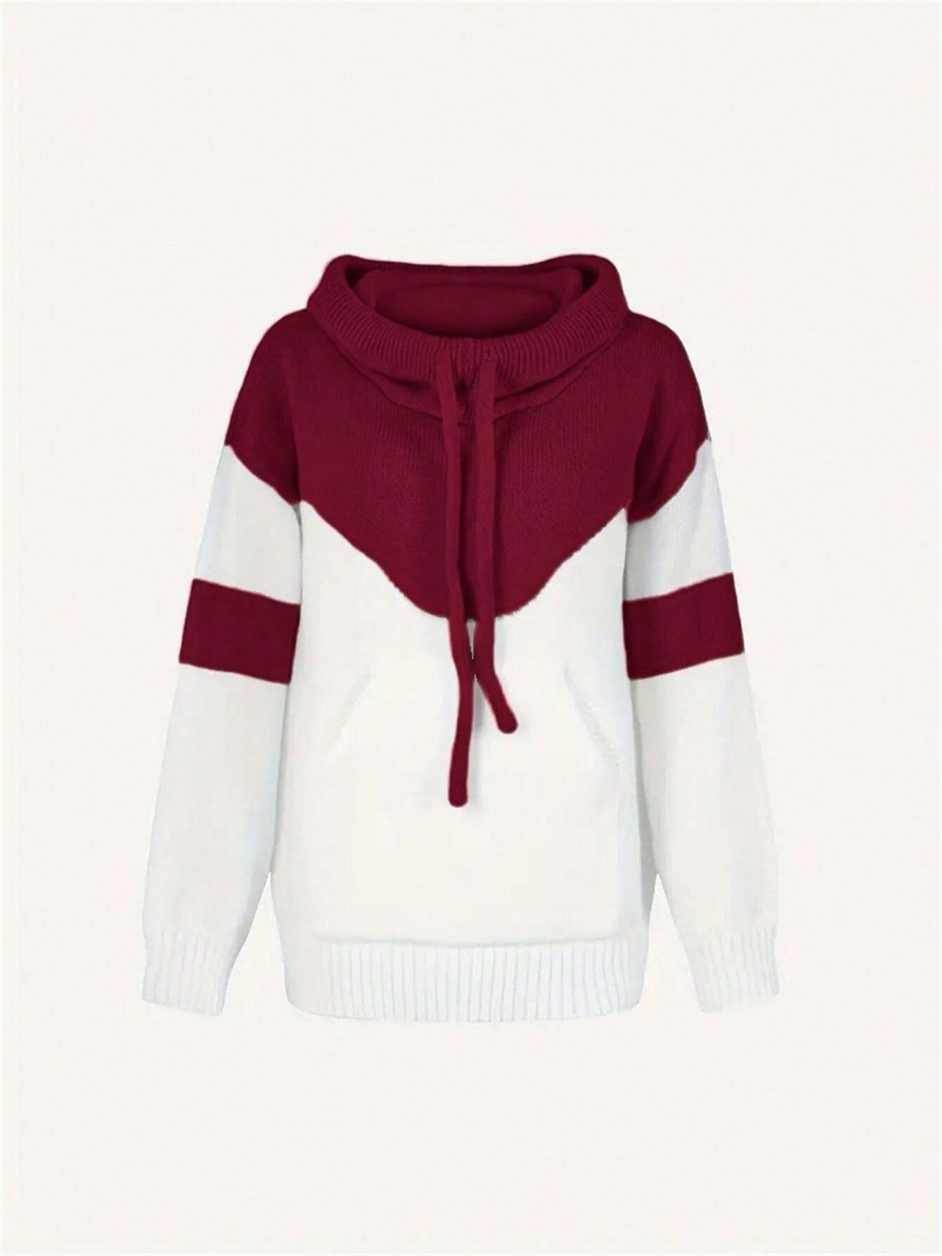 Cozy Color Block Knit Hoodie with Drawstring Details (Final Days: Big Savings!!!)
