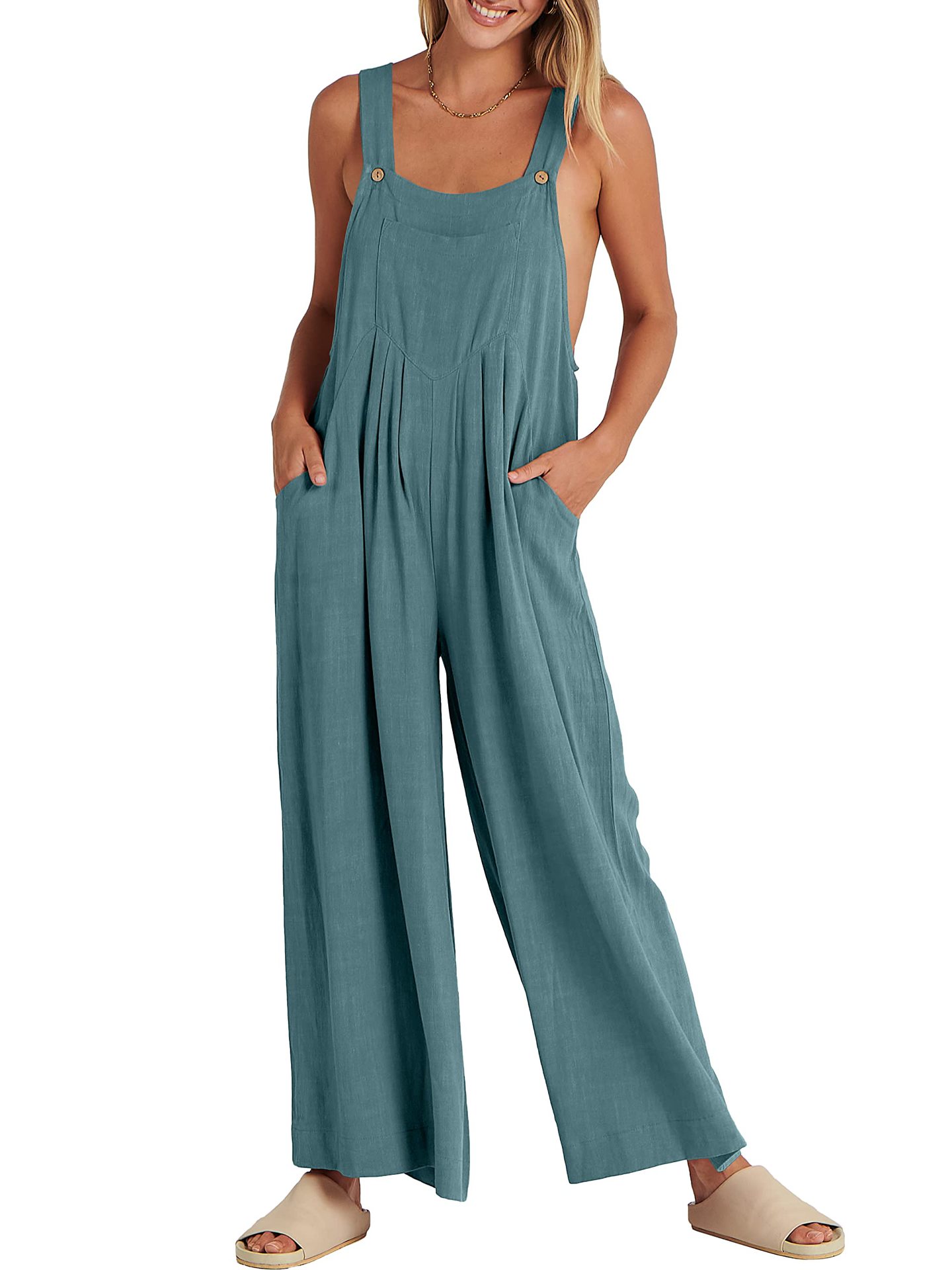 Sleeveless Wide Leg Jumpsuit with Pockets (Buy 2 Free Shipping)