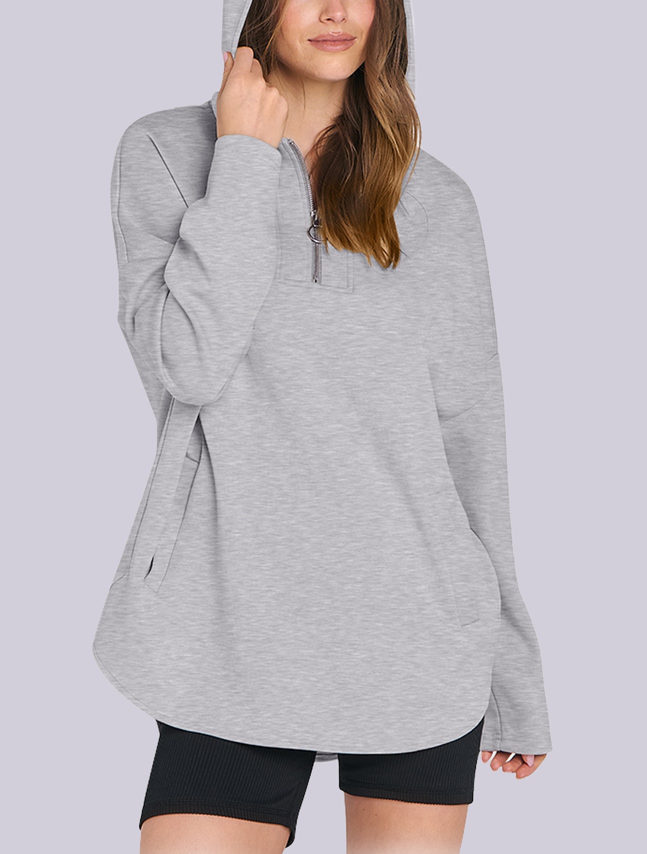 Women's Oversized Quarter Zip Tunic Hoodie (Buy 2 Free Shipping)