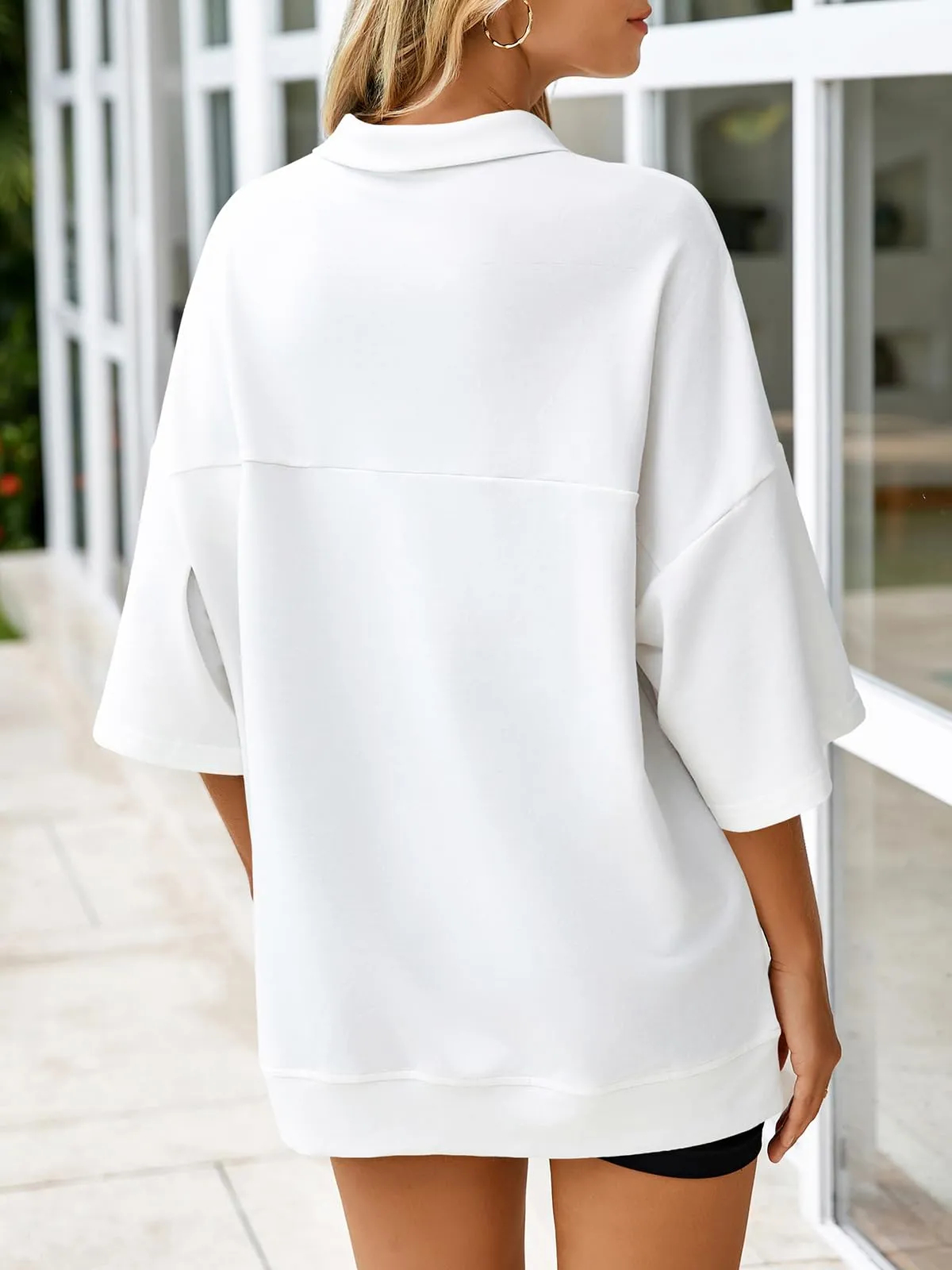 ✨Women's Oversized 3/4 Sleeve Zippered V Neck High Low Hem Pullover (Buy 2 Free Shipping)