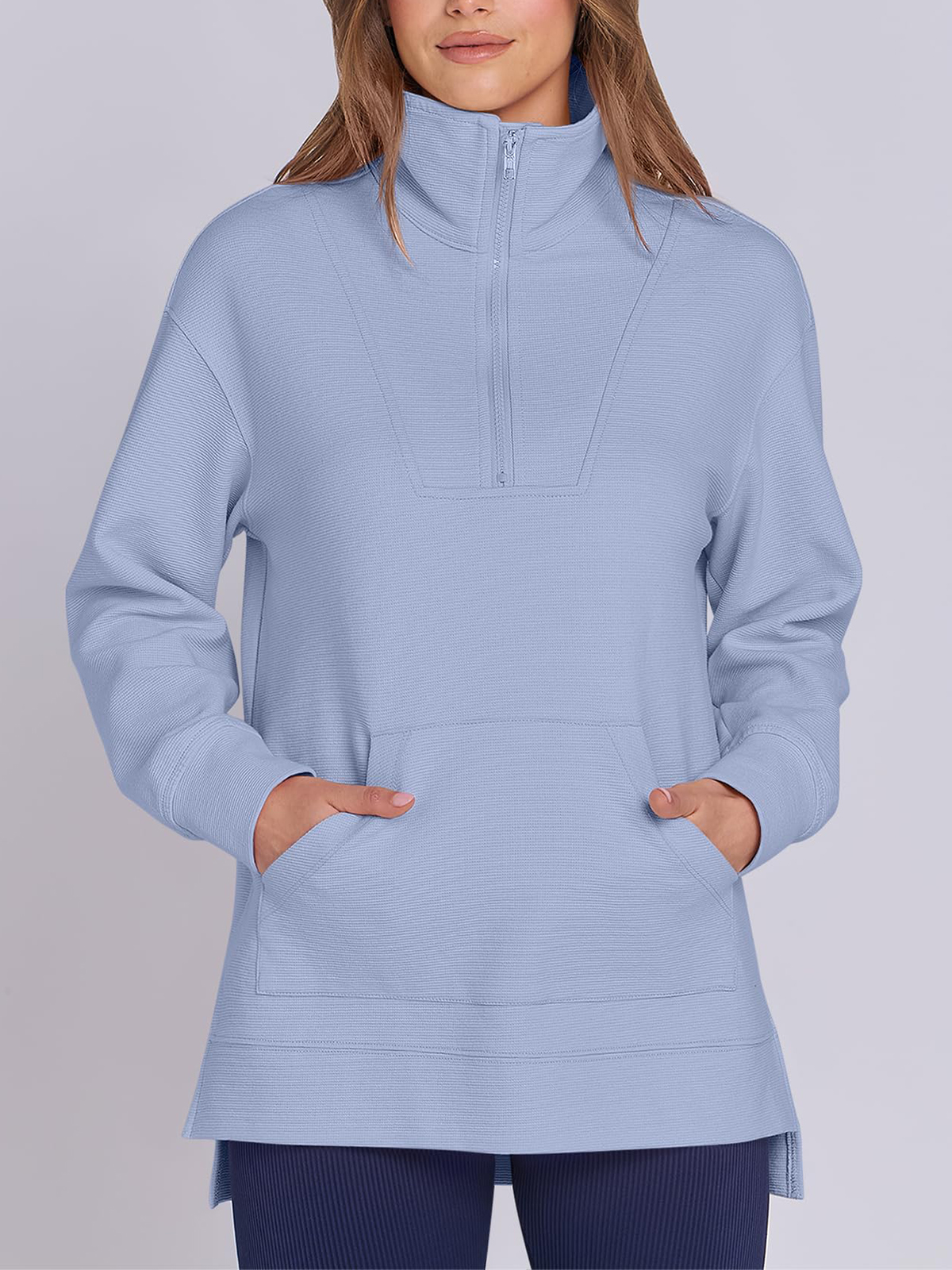 Women's Oversized High Neck Half Zip Knit Sweatshirt (Buy 2 Free Shipping)
