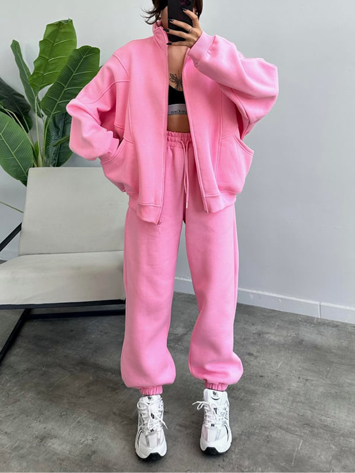 Women's 2 Piece Sets Zipper Outfits Casual Long Sleeve  Sweatsuits Sets