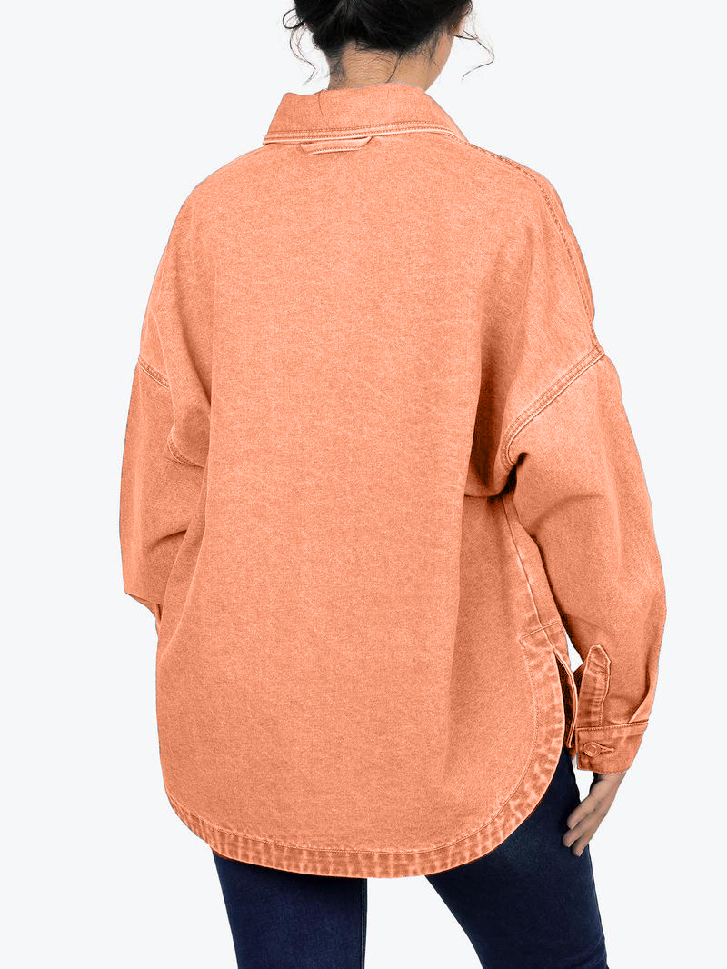 Women's Solid Color Button Front Drop Shoulder Curved Hem Denim Jacket (Final Days: Big Savings!!!)