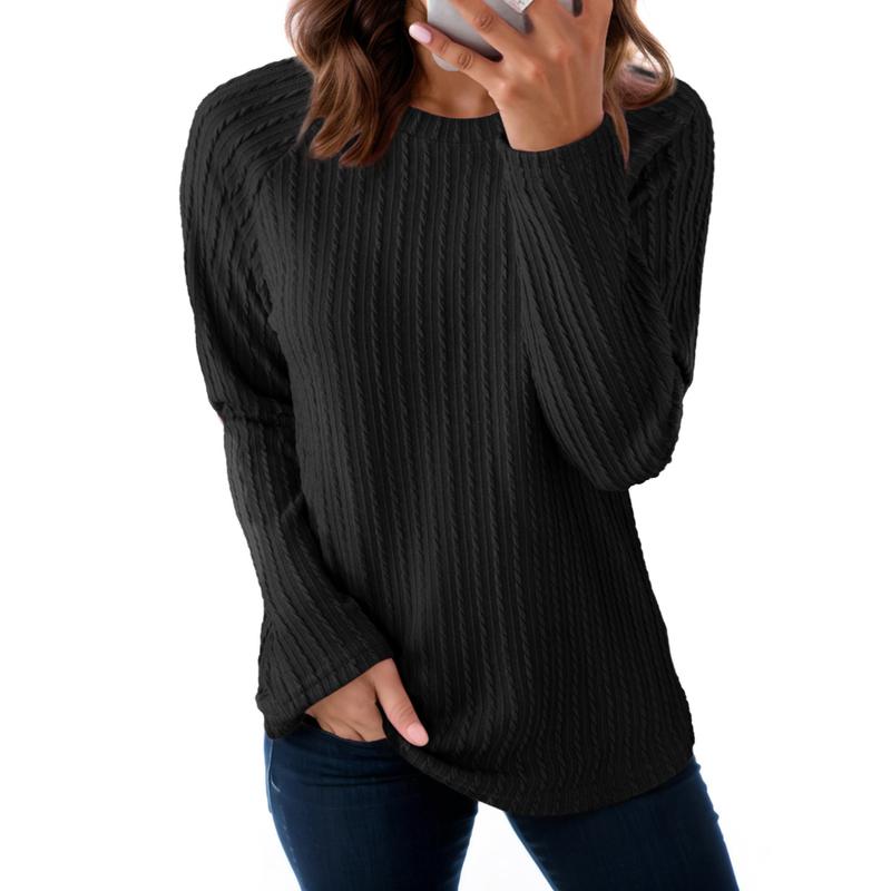 Women's Tops Long Sleeve Crewneck Knit Basic Tee Lightweight Shirts 