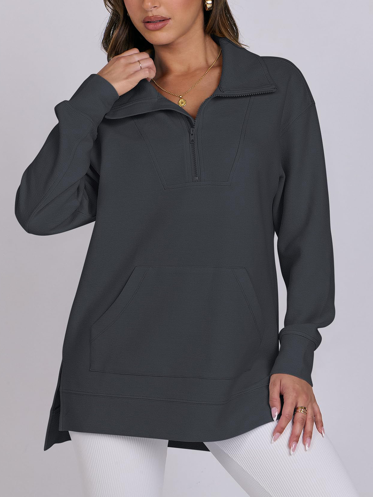 Women's Oversized High Neck Half Zip Knit Sweatshirt (Buy 2 Free Shipping)