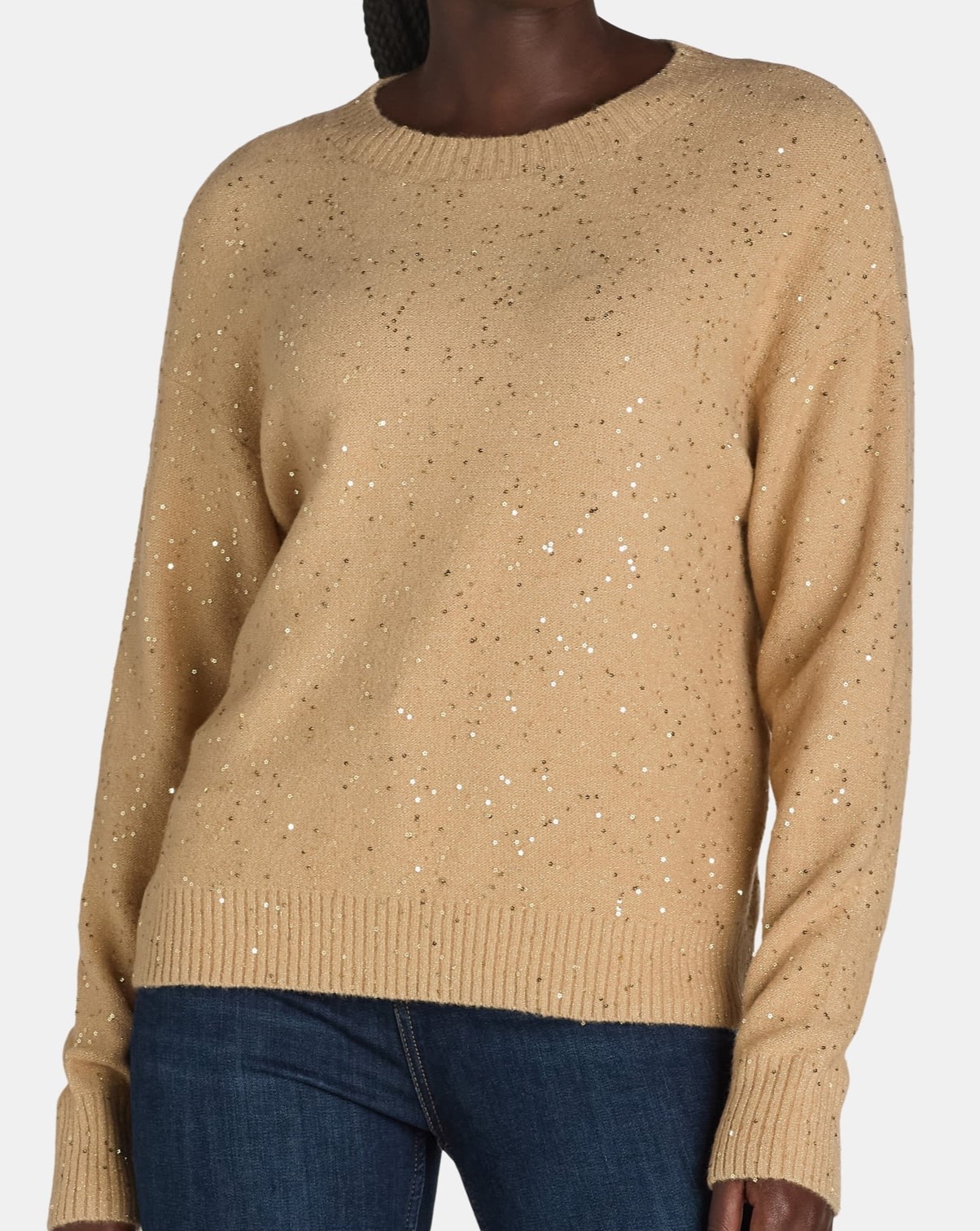Women's Sequin Ribbed Crew Neck Sweater【Buy Two Free Shipping】