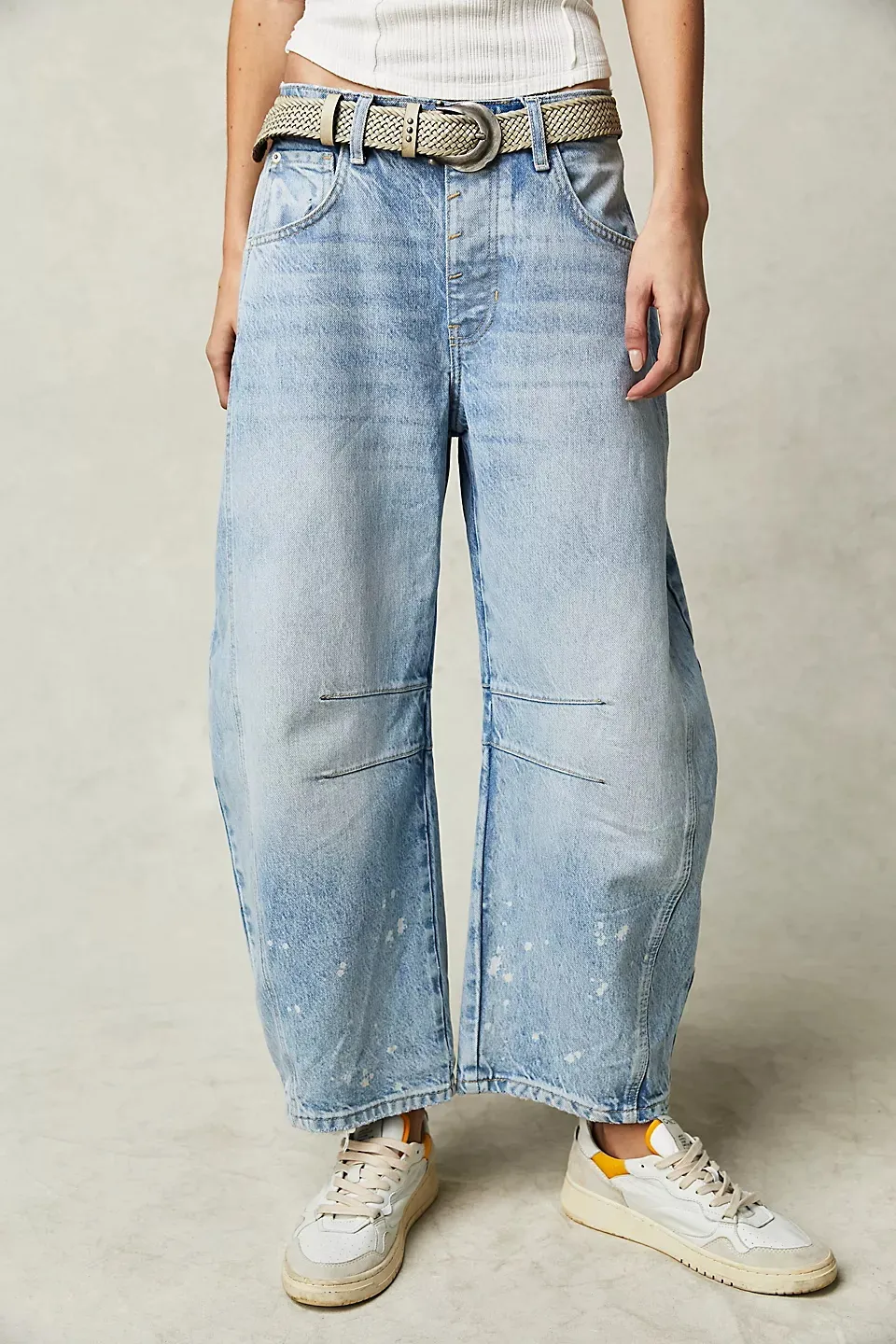 High Stretch Mid-Rise Barrel Jeans Fashion wide Leg Shape(Buy 2 Free Shipping)