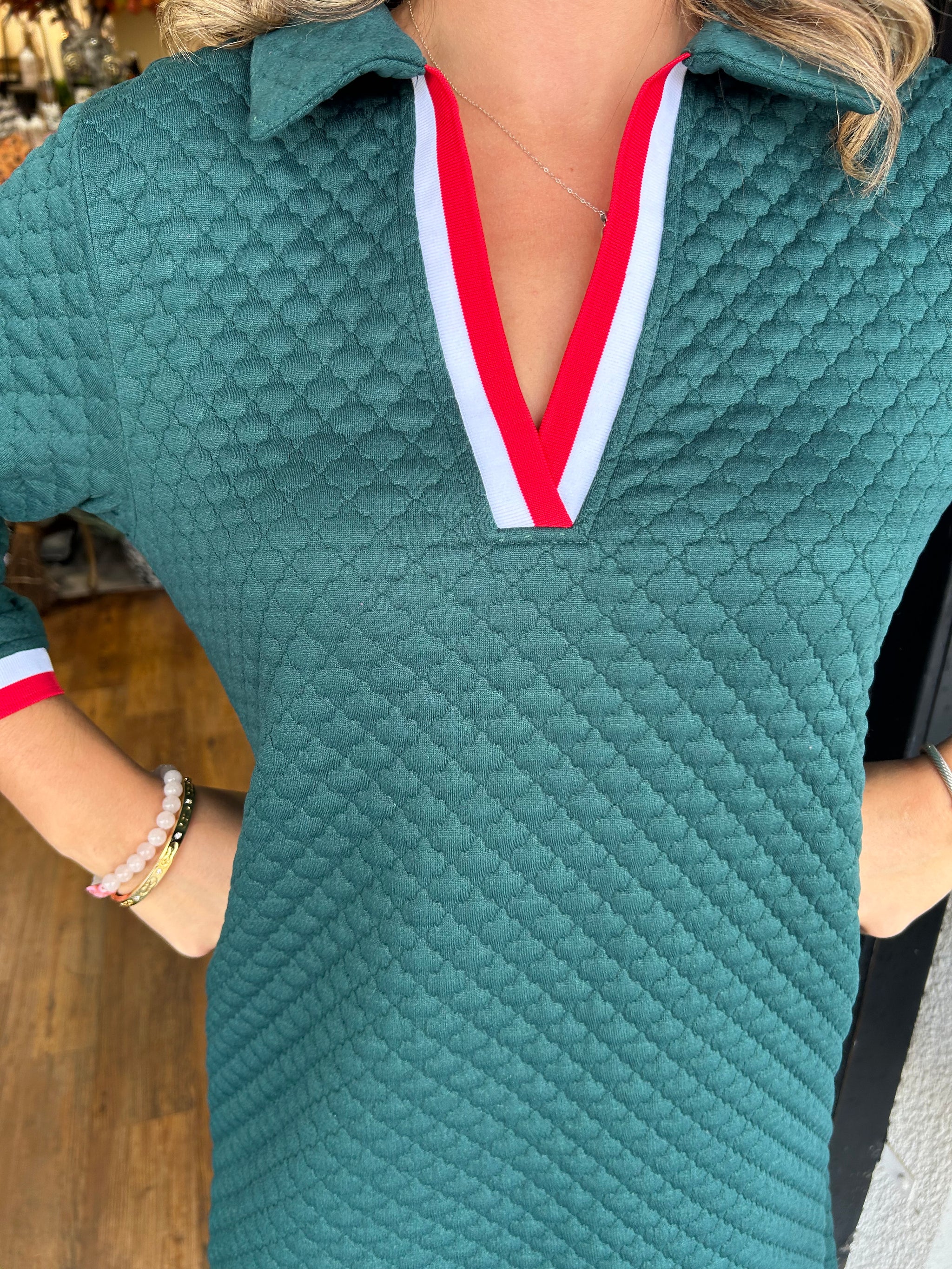 Textured Contrasting V-neck Dress (Buy 2 Free Shipping)