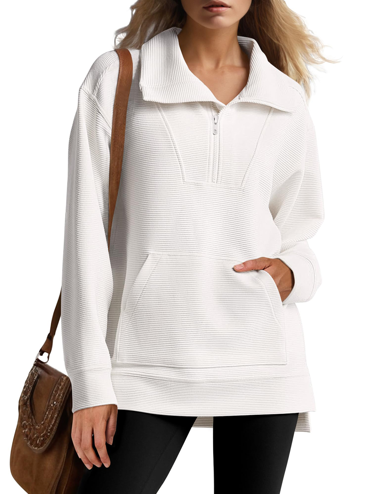 Women's Oversized High Neck Half Zip Knit Sweatshirt (Buy 2 Free Shipping)