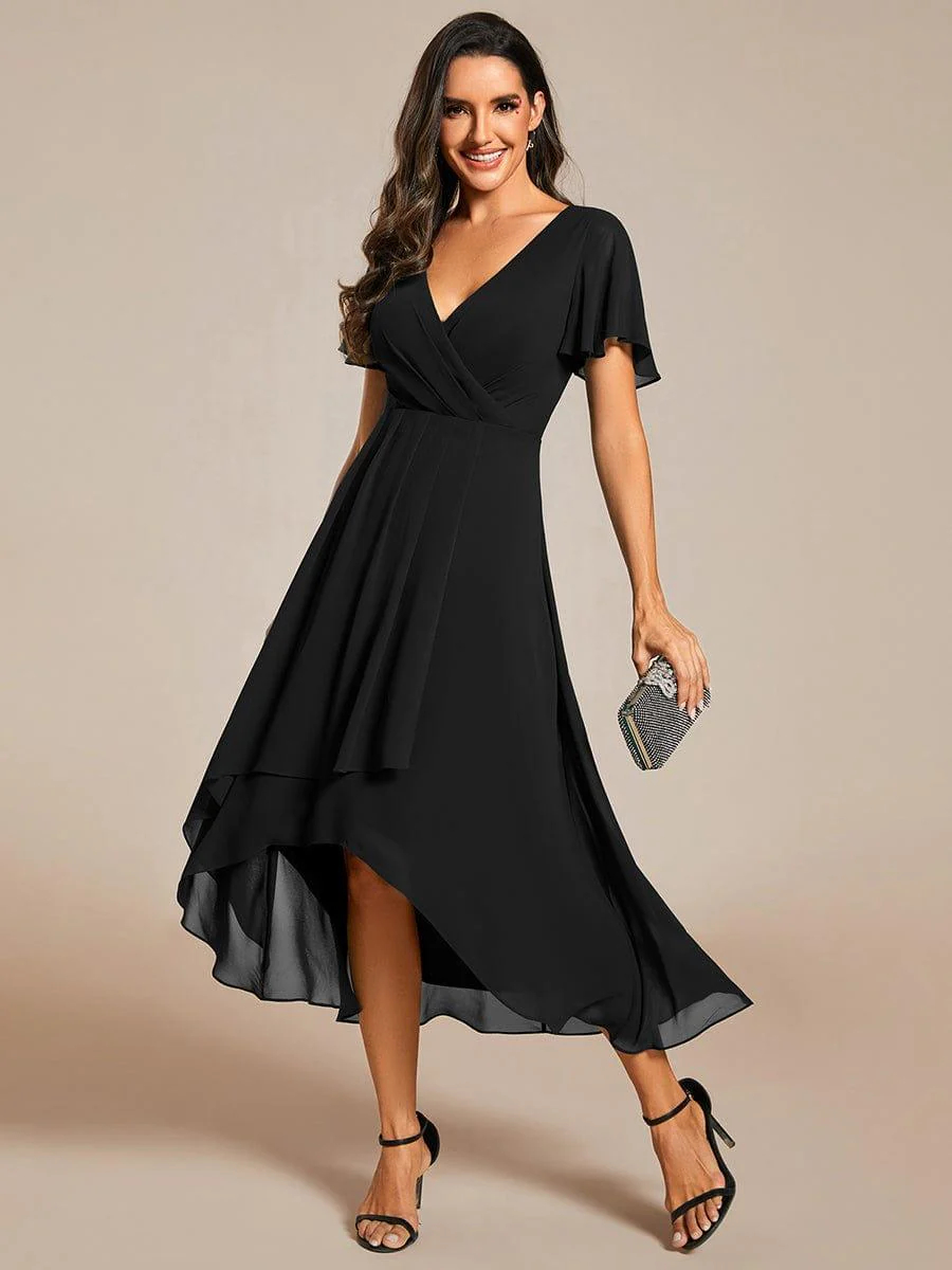 Ruffles Sleeve Pleated V-Neck A-Line Midi Dress (buy two free shipping!!!)