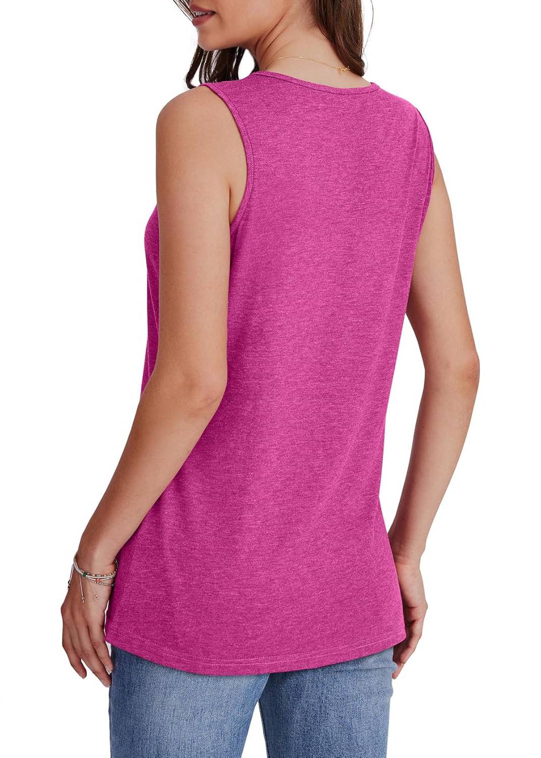 Women Summer Loose Fit V Neck T Shirts Trendy Sleeveless Basic Tank Tops 