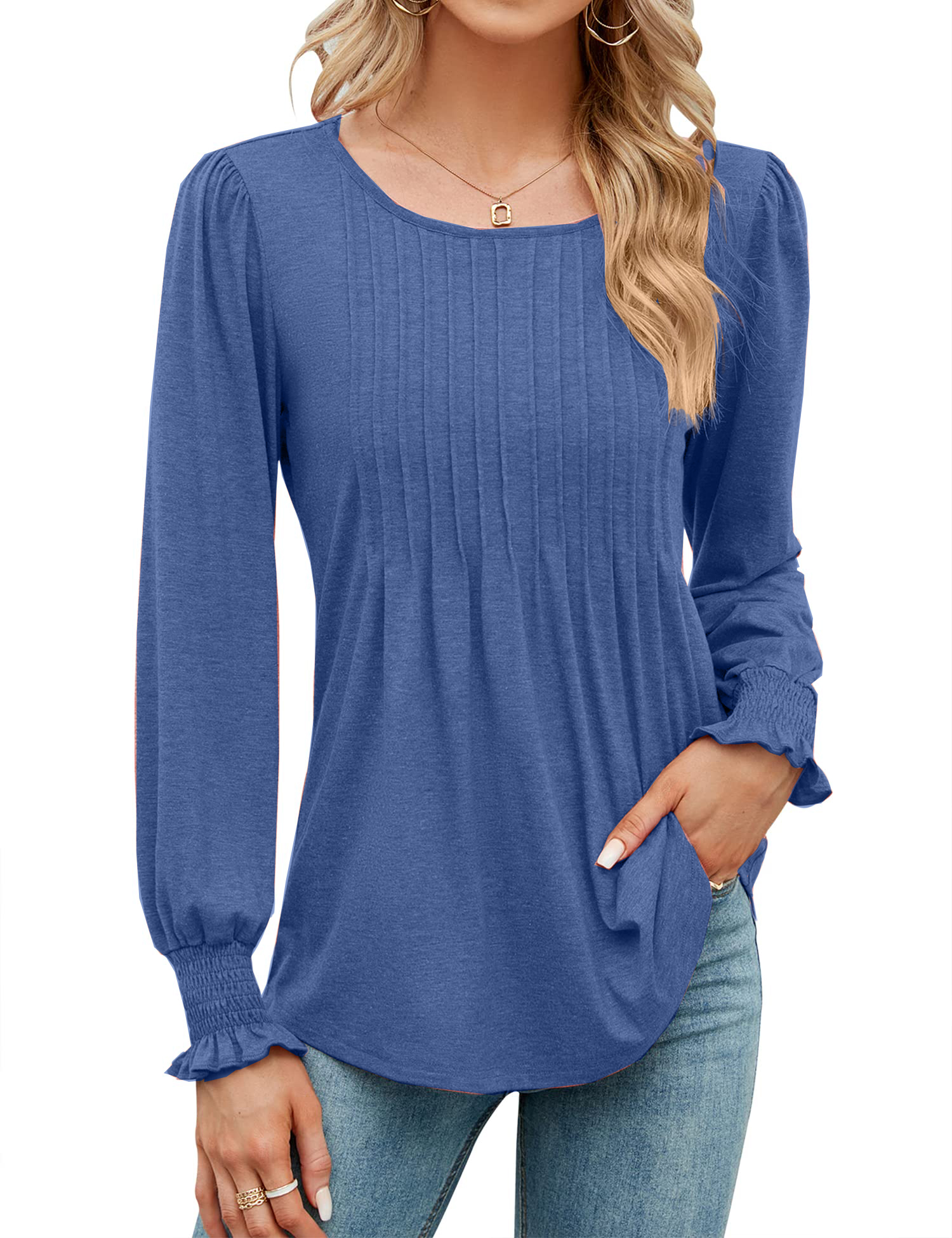 2025 Fall New Women's Pleated Puff Long Sleeve Tunic Tops(buy 2 free shipping)