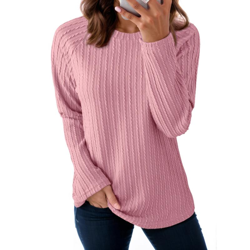 Women's Tops Long Sleeve Crewneck Knit Basic Tee Lightweight Shirts 