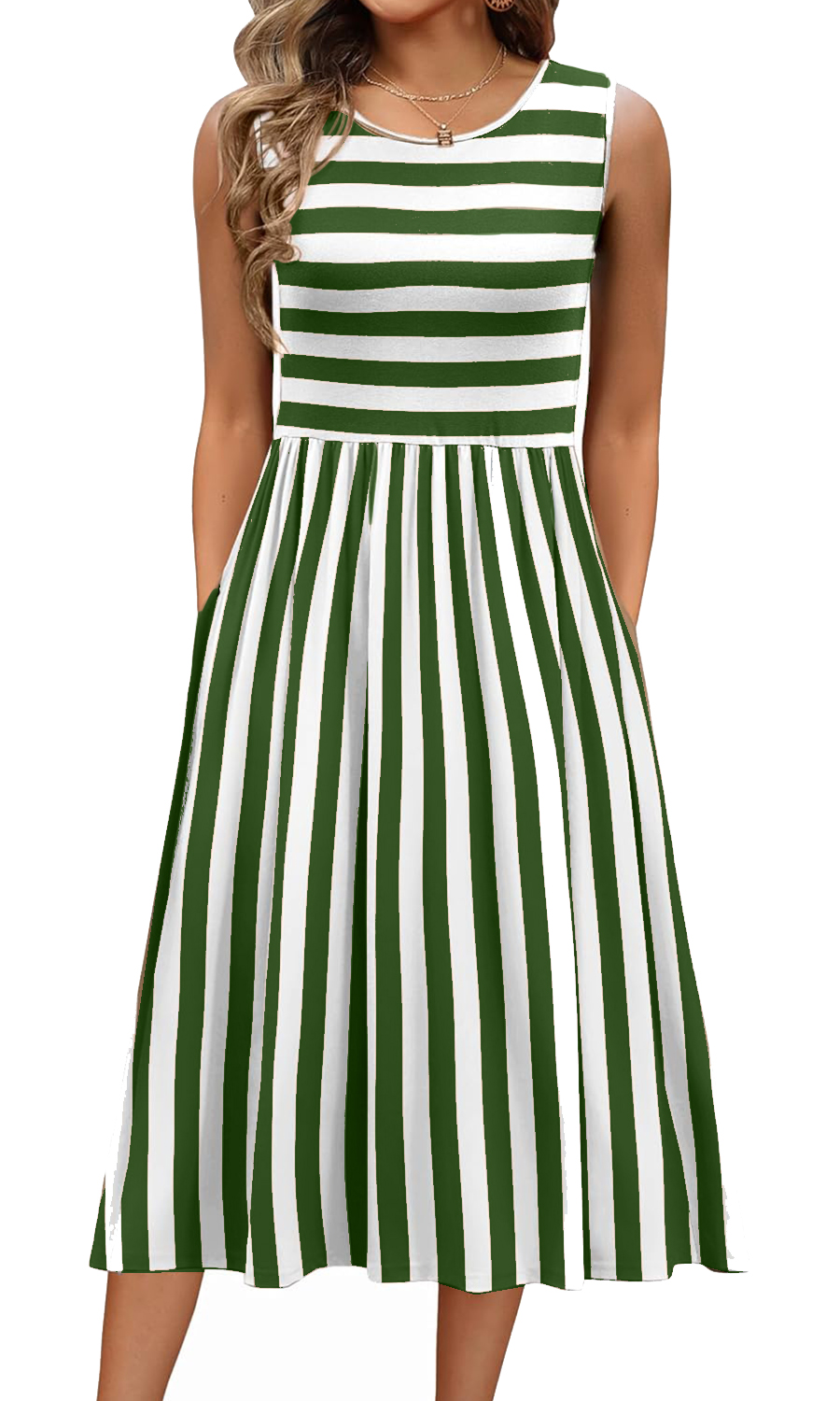 Women's Summer Striped Tank Midi Dress with Pockets(Buy 2 Free Shipping)
