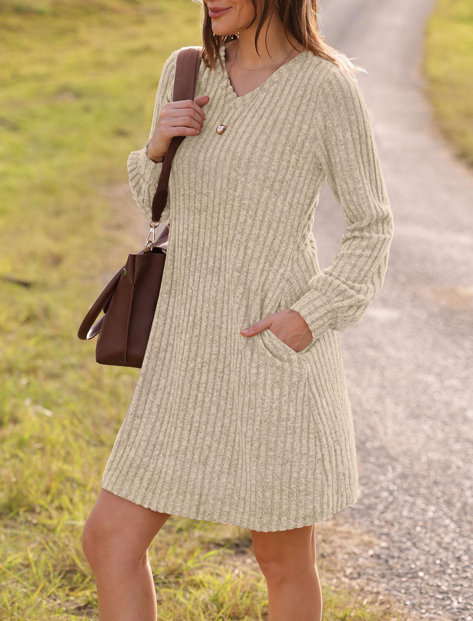 Women's V Neck Long Sleeve Casual Fall Dresses