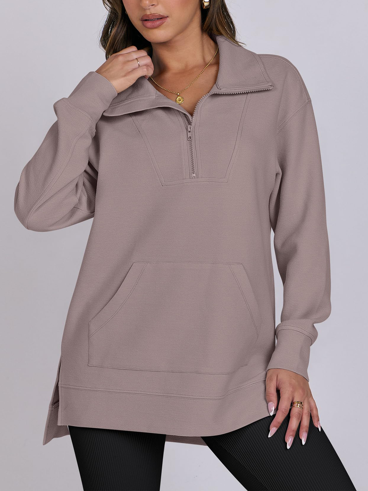 Women's Oversized High Neck Half Zip Knit Sweatshirt (Buy 2 Free Shipping)