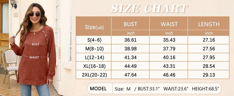 WIHOLL Long Sleeve Shirts for Women Lightweight Button Decor Tunic Tops Side Split