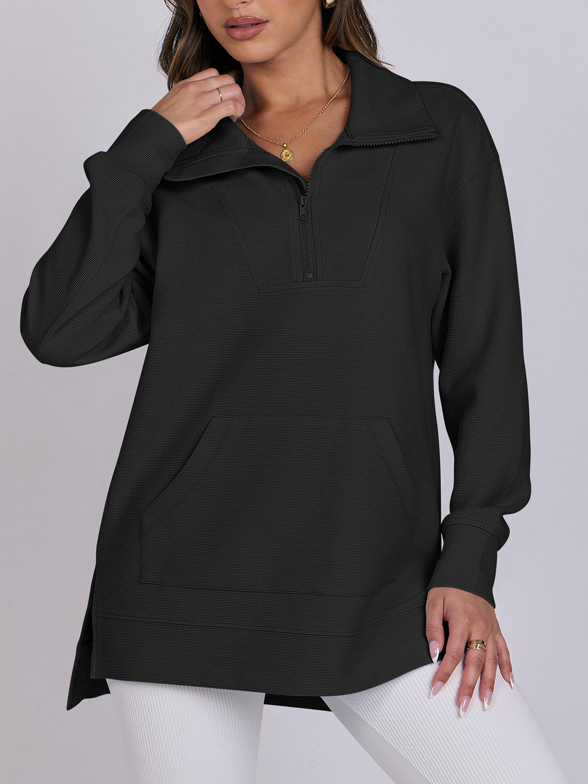 Women's Oversized High Neck Half Zip Knit Sweatshirt (Buy 2 Free Shipping)
