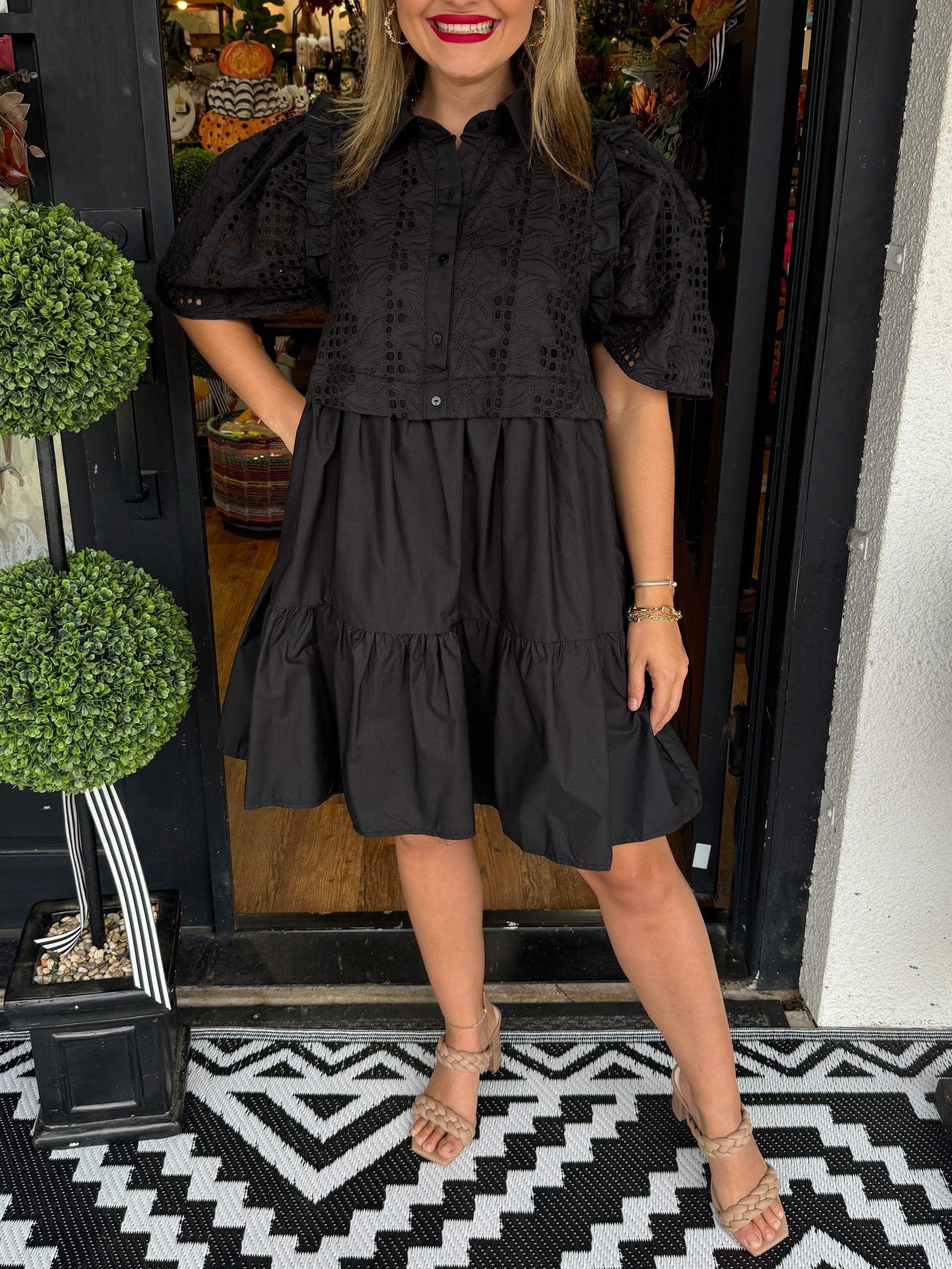 Delicate Lace Puff Sleeve  Dress