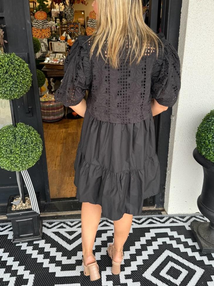 Delicate Lace Puff Sleeve  Dress