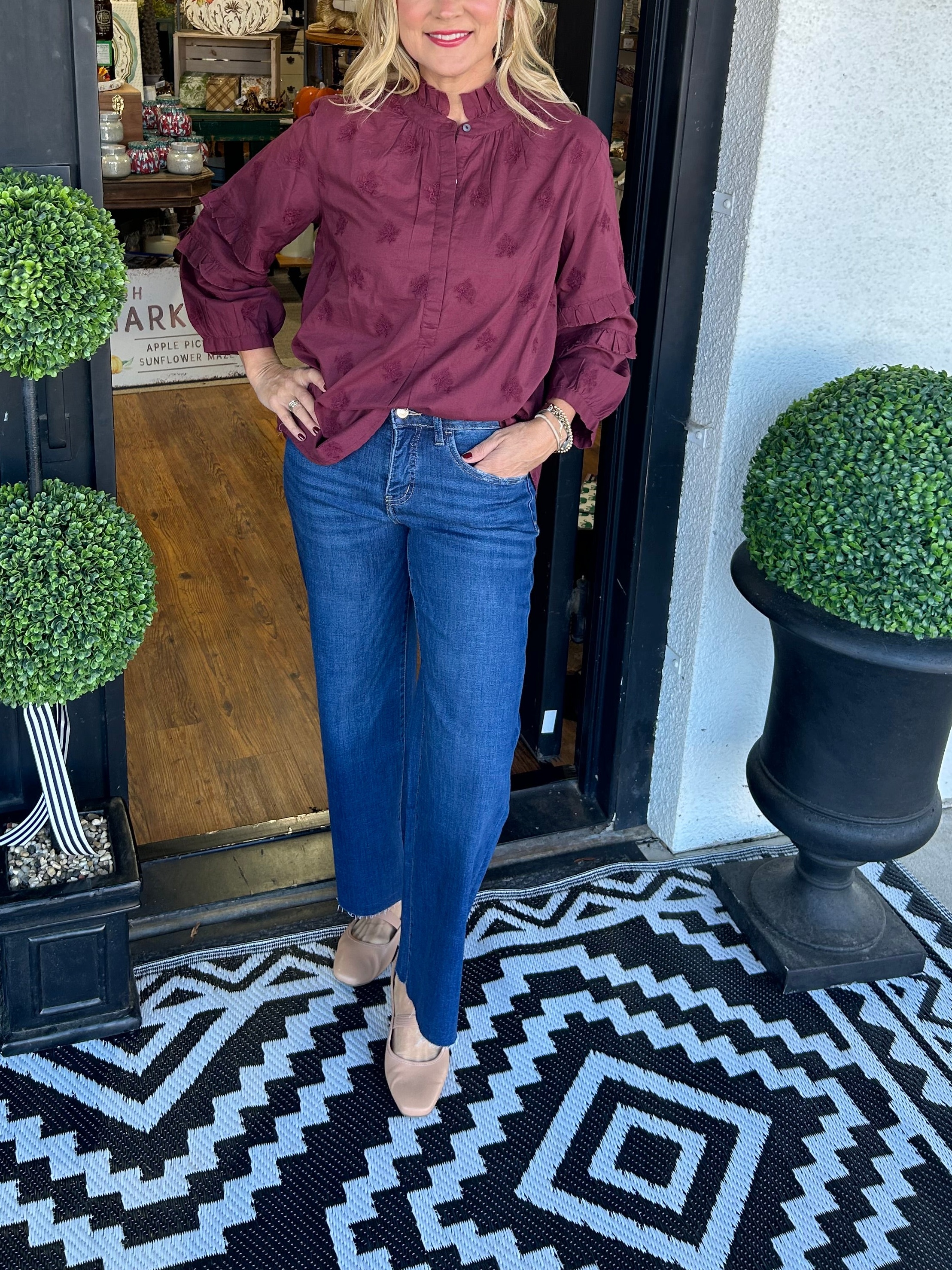 Strawberry Print Ruffle Sleeve Shirt (Buy 2 Free Shipping)