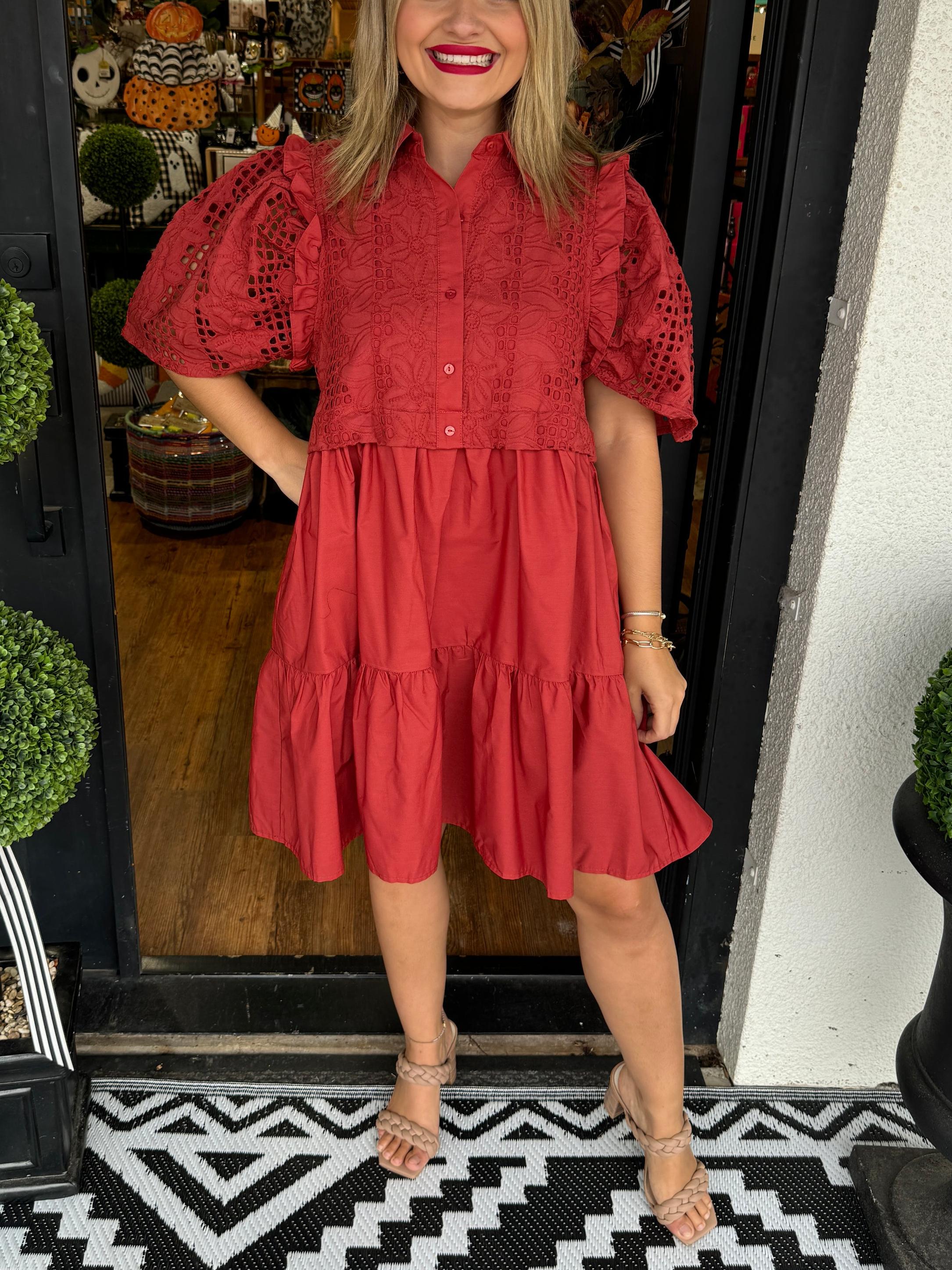 Delicate Lace Puff Sleeve  Dress