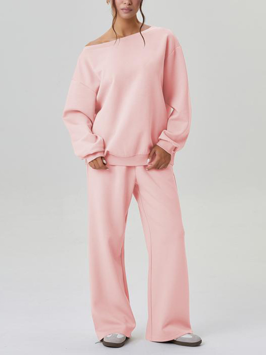 ✨Women's Off-Shoulder Long Sleeve Top & Wide-Leg Pants Set