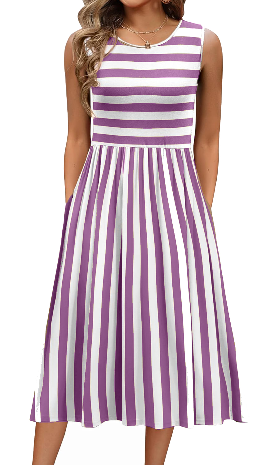Women's Summer Striped Tank Midi Dress with Pockets(Buy 2 Free Shipping)