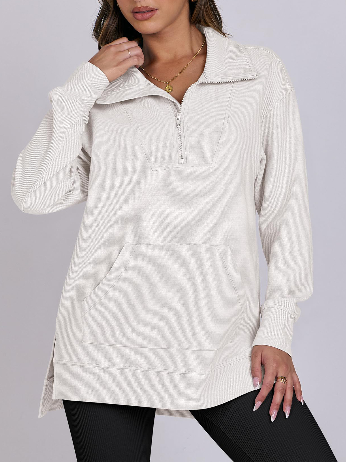 Women's Oversized High Neck Half Zip Knit Sweatshirt (Buy 2 Free Shipping)