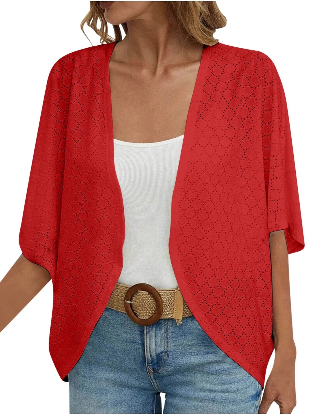 Women's Casual Lightweight Half Sleeve Hollow Cardigan