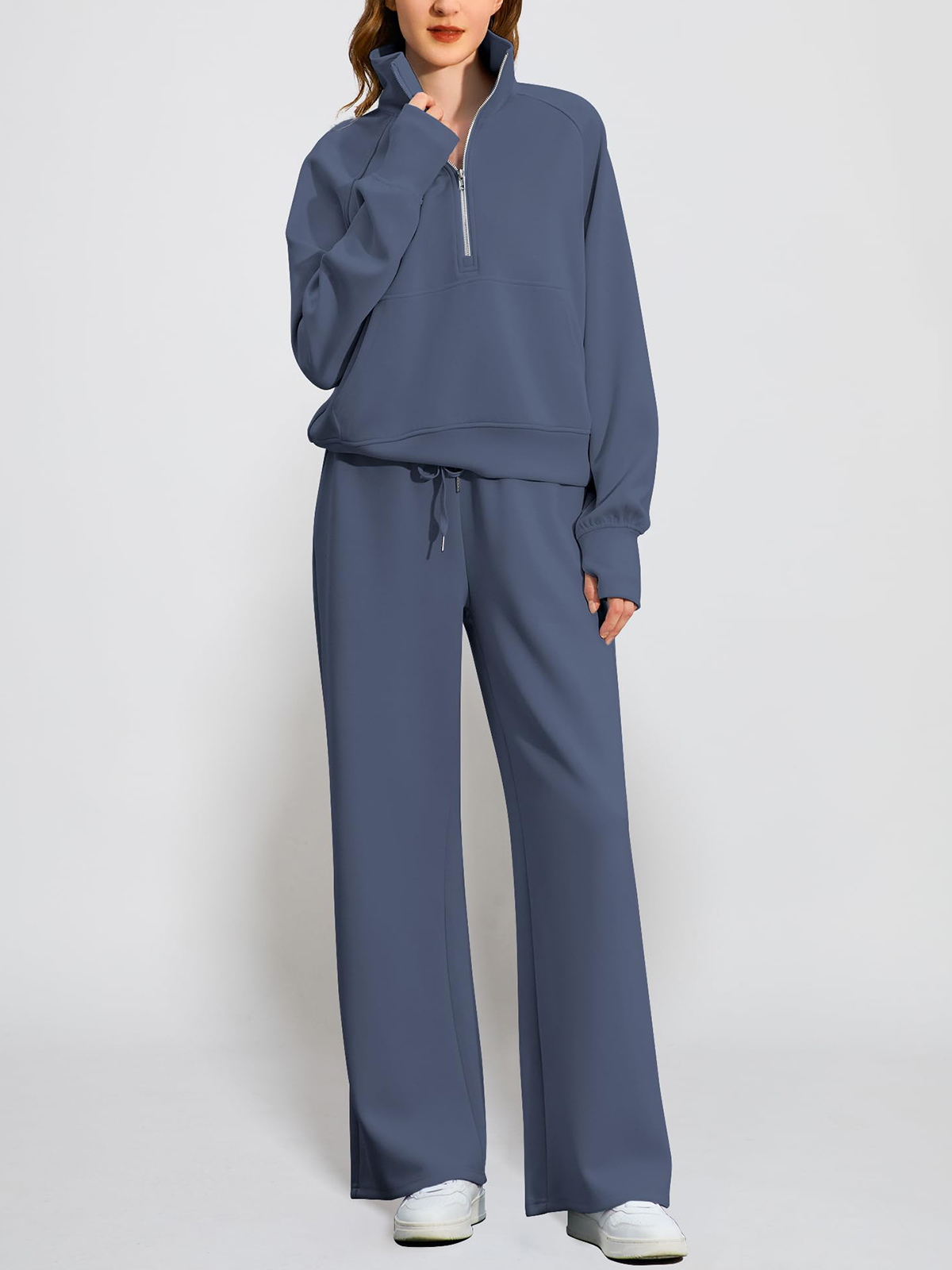 Women's Oversized Half Zip Wide Leg 2 Piece Outfits Lounge Set