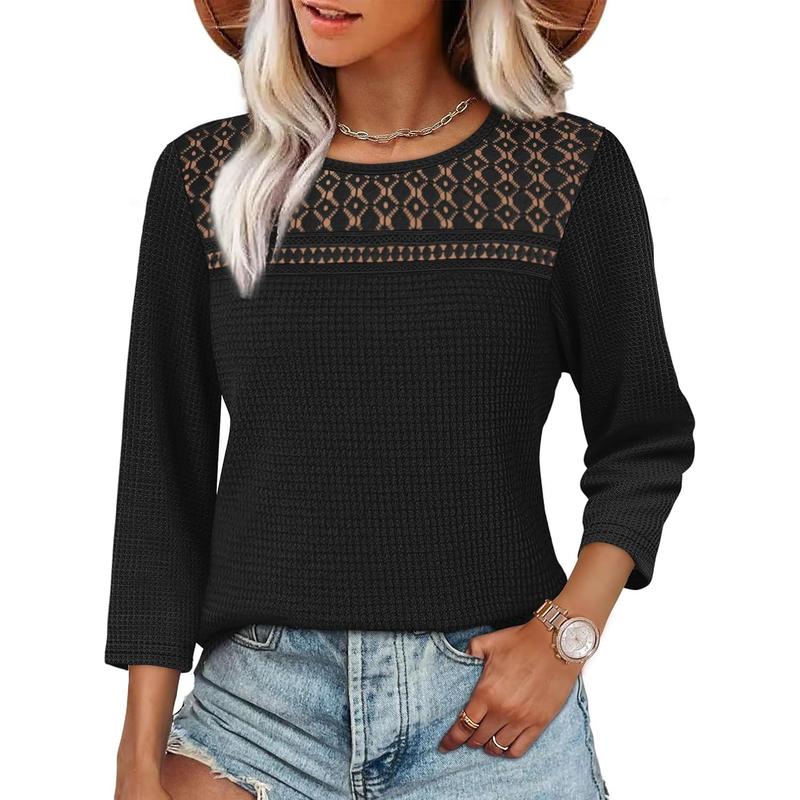 Women Blouses Dressy Casual 3/4 Length Sleeve Tops 