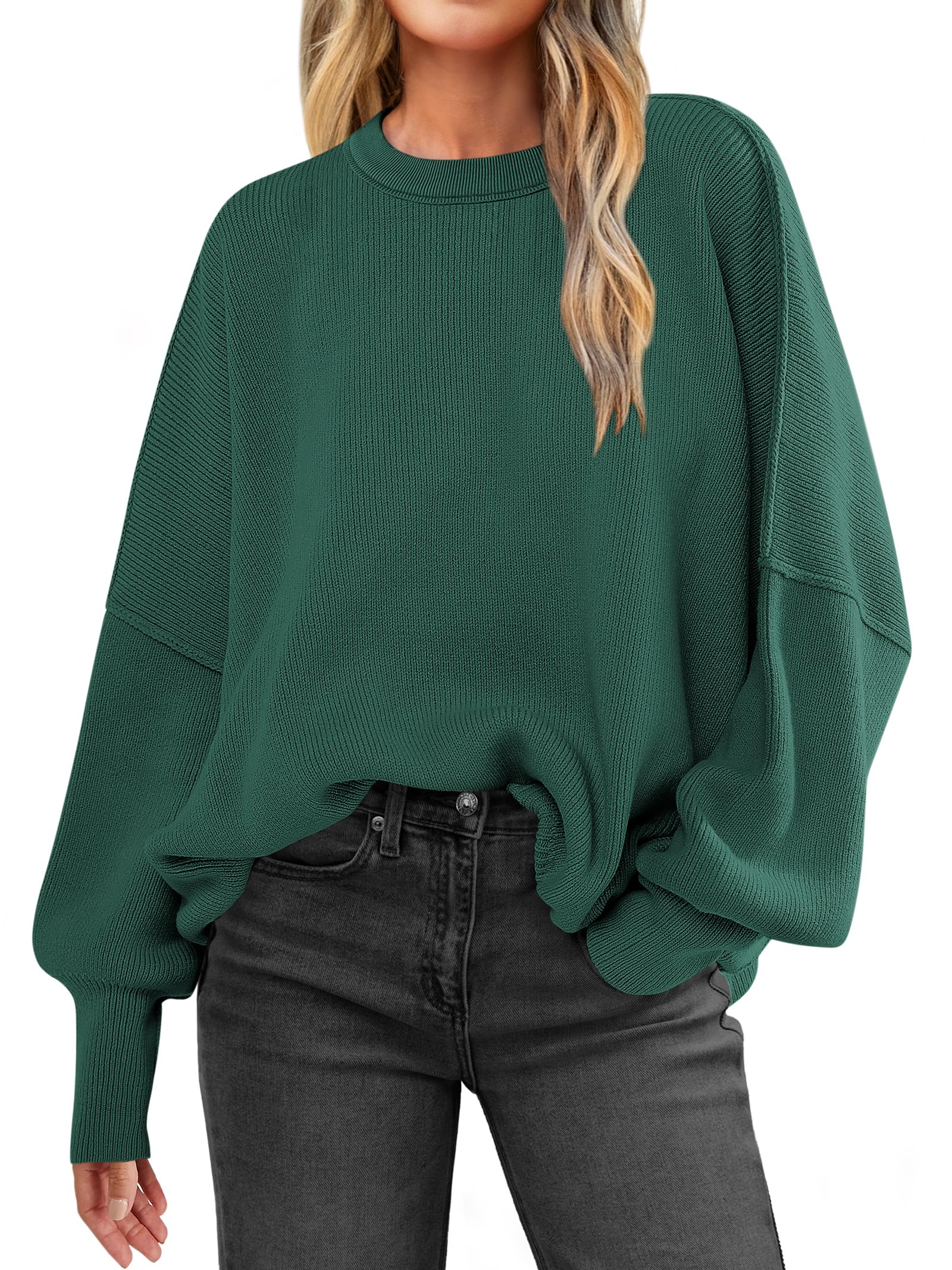 Women Oversized Side Slit Ribbed Knit Pullover Sweaters Top 