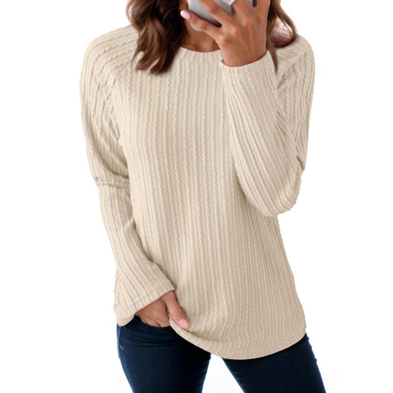 Women's Tops Long Sleeve Crewneck Knit Basic Tee Lightweight Shirts 