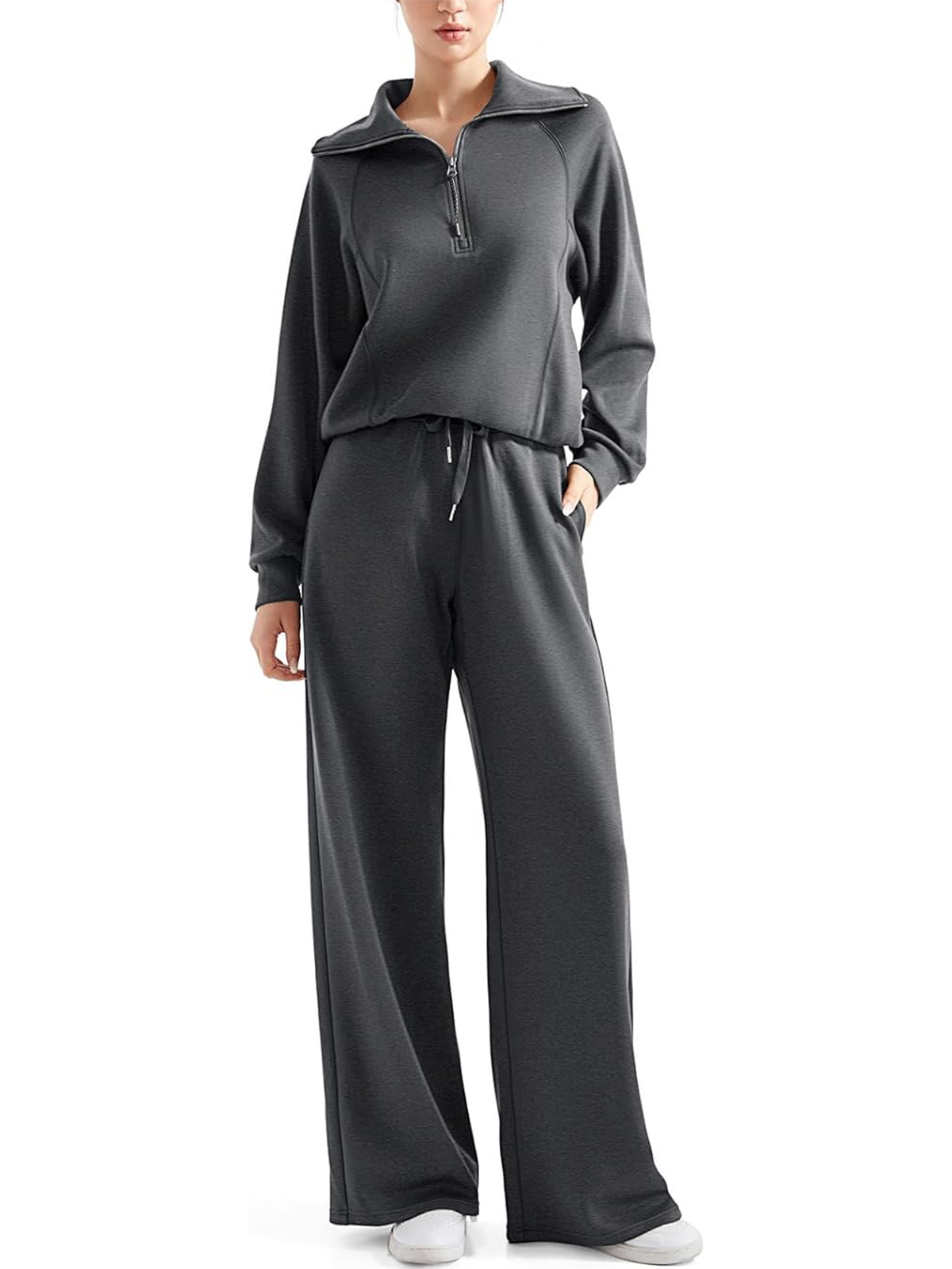 Women 2 Piece Lounge Matching Set Wide Leg Sweatpant Half Zip Sweatshirt