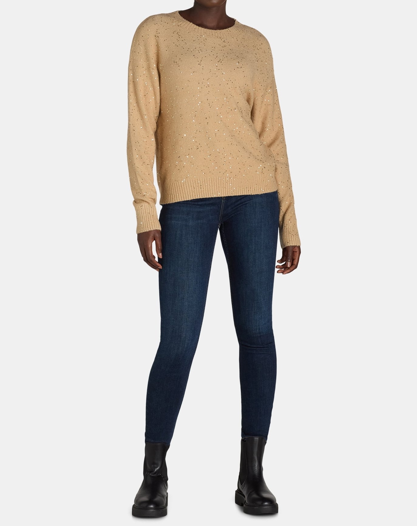 Women's Sequin Ribbed Crew Neck Sweater【Buy Two Free Shipping】