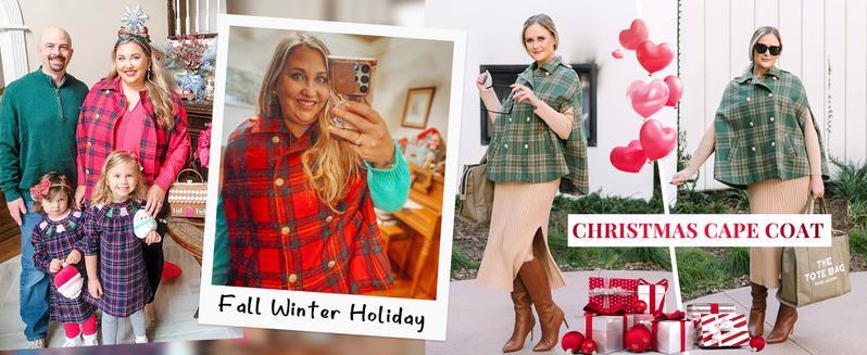 Imily Bela Womens Plaid Jacket Double Breasted Winter Cape Coats Turn Down Poncho with Pockets